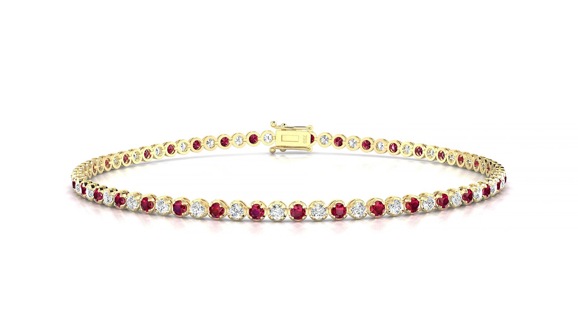 Bengal 1-1 | 18k Yellow Gold 1.7 mm Round Natural Ruby & Diamond 15 cm Tennis Bracelet