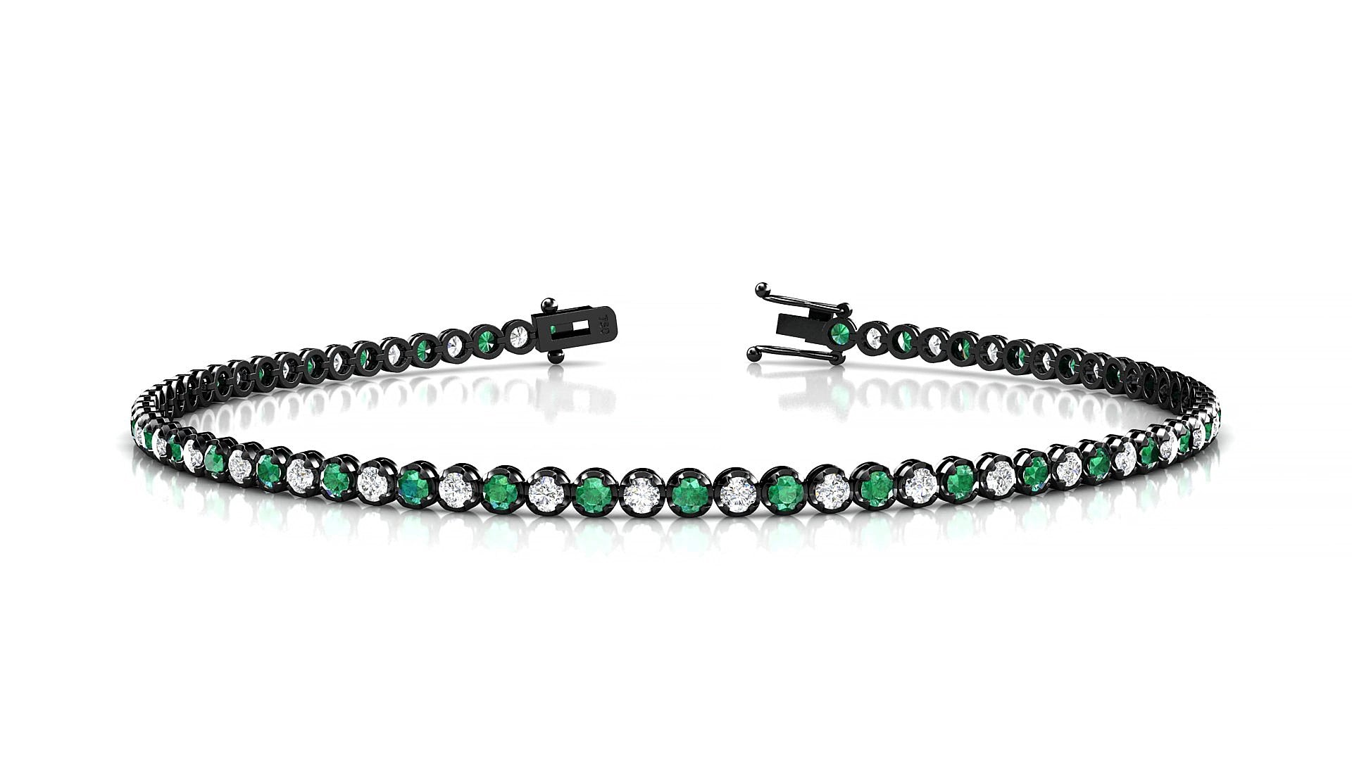 Bengal 1-1 | 18k Black Gold 1.7 mm Round Natural Emerald & Diamond 15 cm Tennis Bracelet