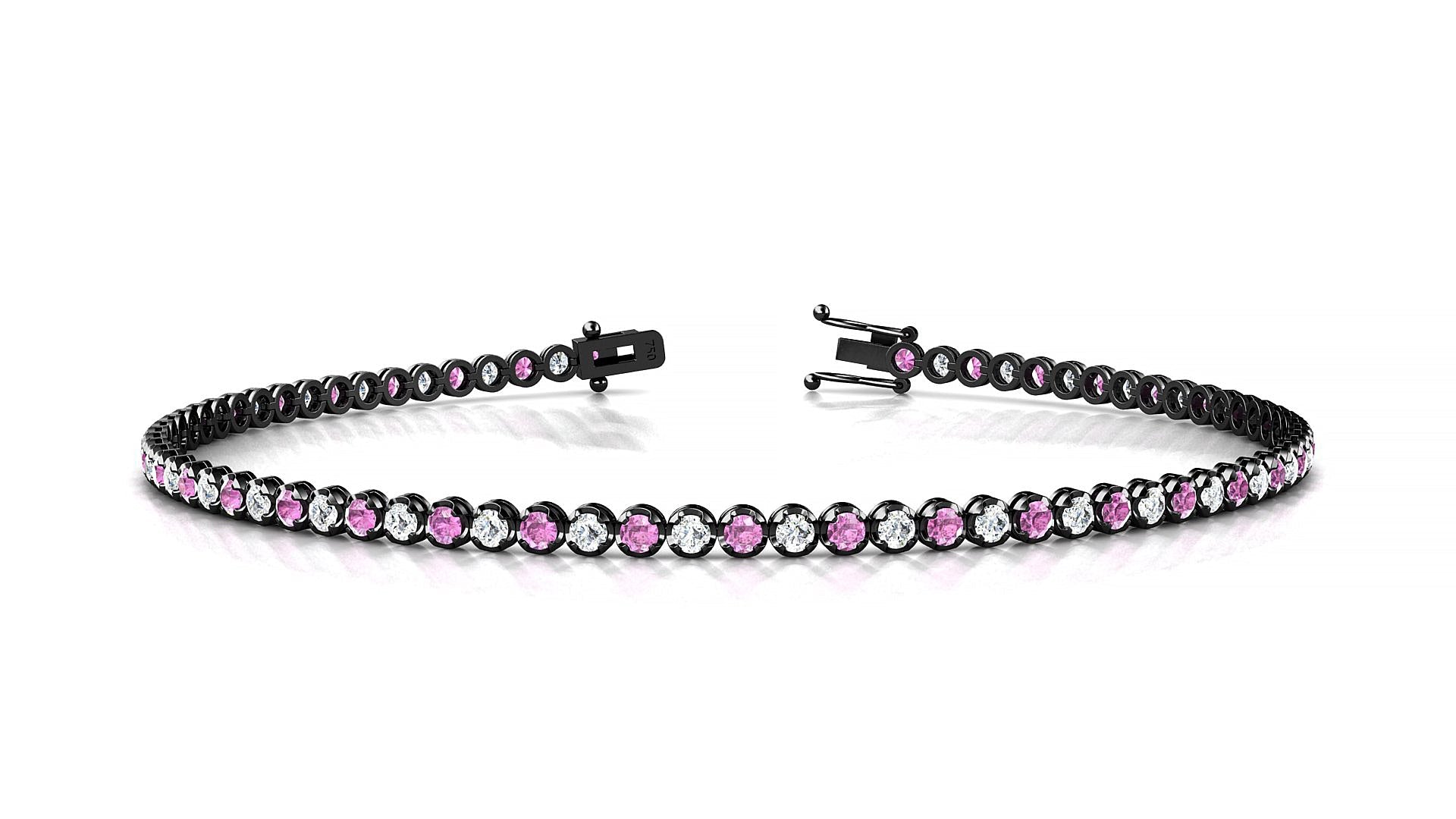 Bengal 1-1 | 18k Black Gold 1.7 mm Round Natural Pink Sapphire & Diamond Tennis Bracelet