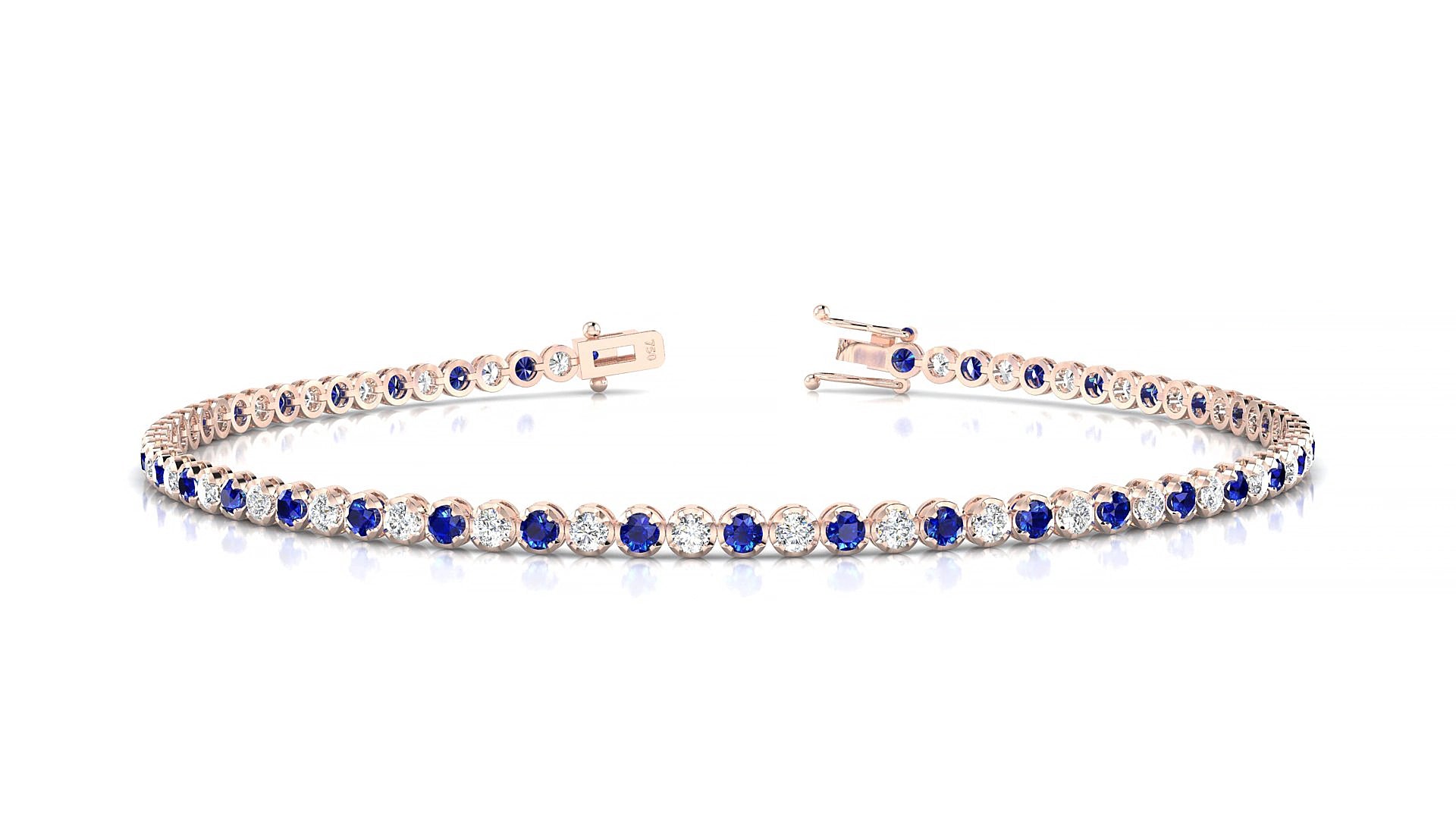 Bengal 1-1 | 18k Rose Gold 1.7 mm Round Natural Sapphire & Diamond 18 cm Tennis Bracelet