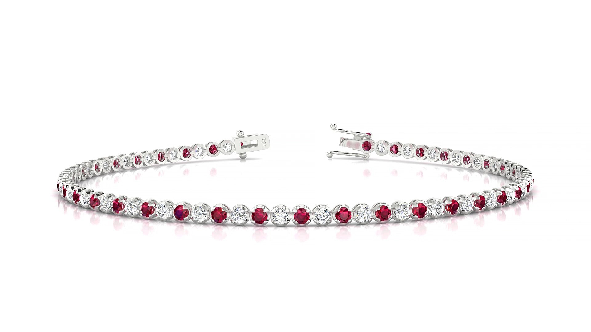 Bengal 1-1 | 18k White Gold 1.7 mm Round Natural Ruby & Diamond 15 cm Tennis Bracelet