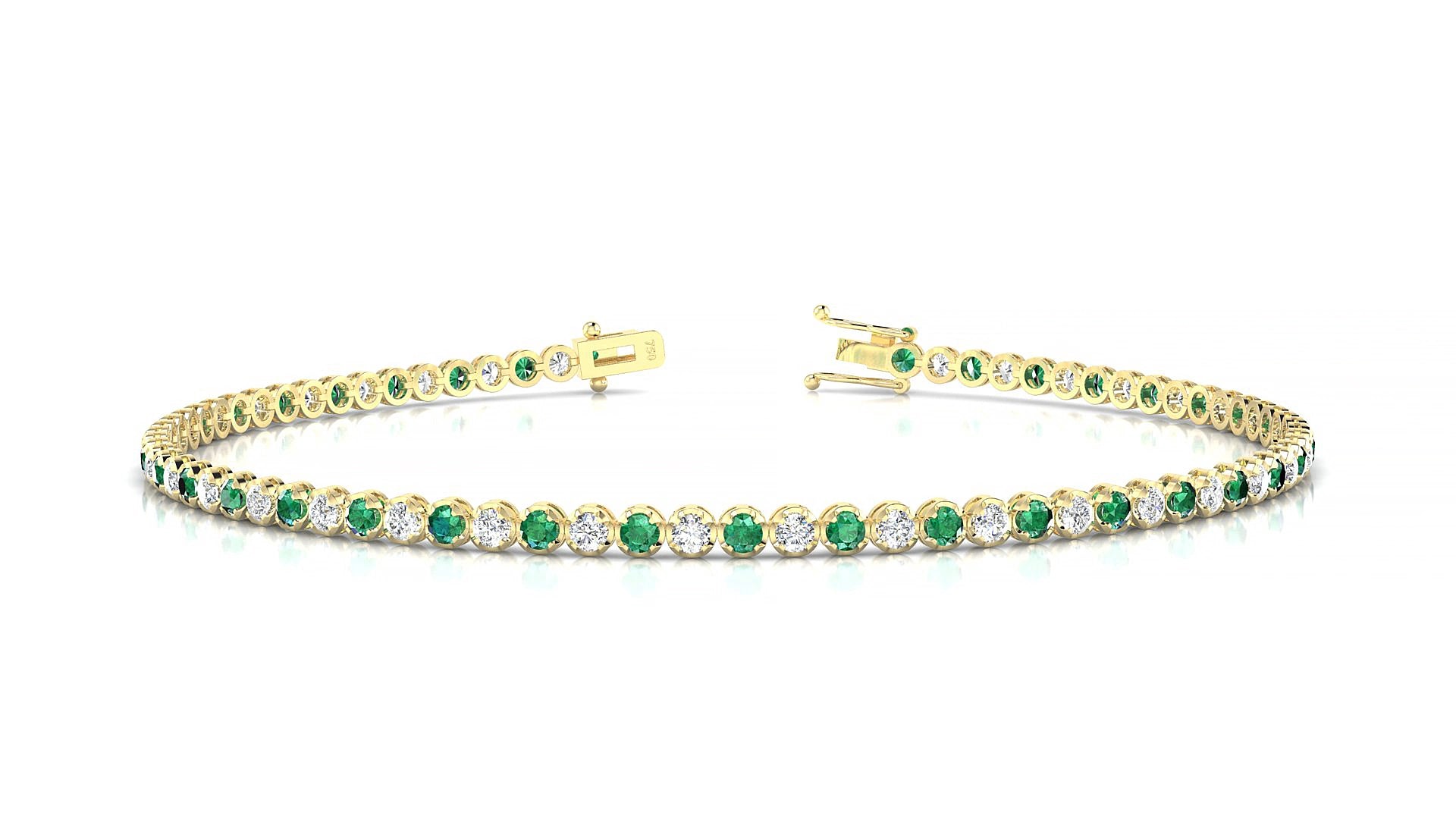 Bengal 1-1 | 18k Yellow Gold 1.7 mm Round Natural Emerald & Diamond 15 cm Tennis Bracelet