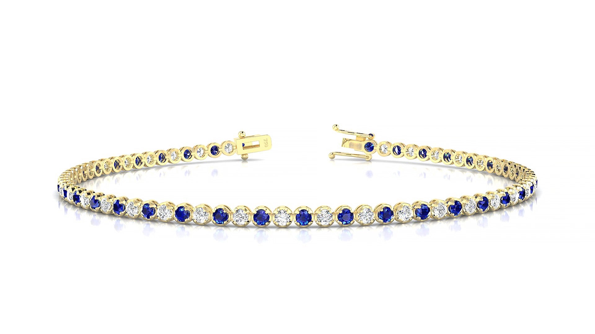 Bengal 1-1 | 18k Yellow Gold 1.7 mm Round Natural Sapphire & Diamond 15 cm Tennis Bracelet