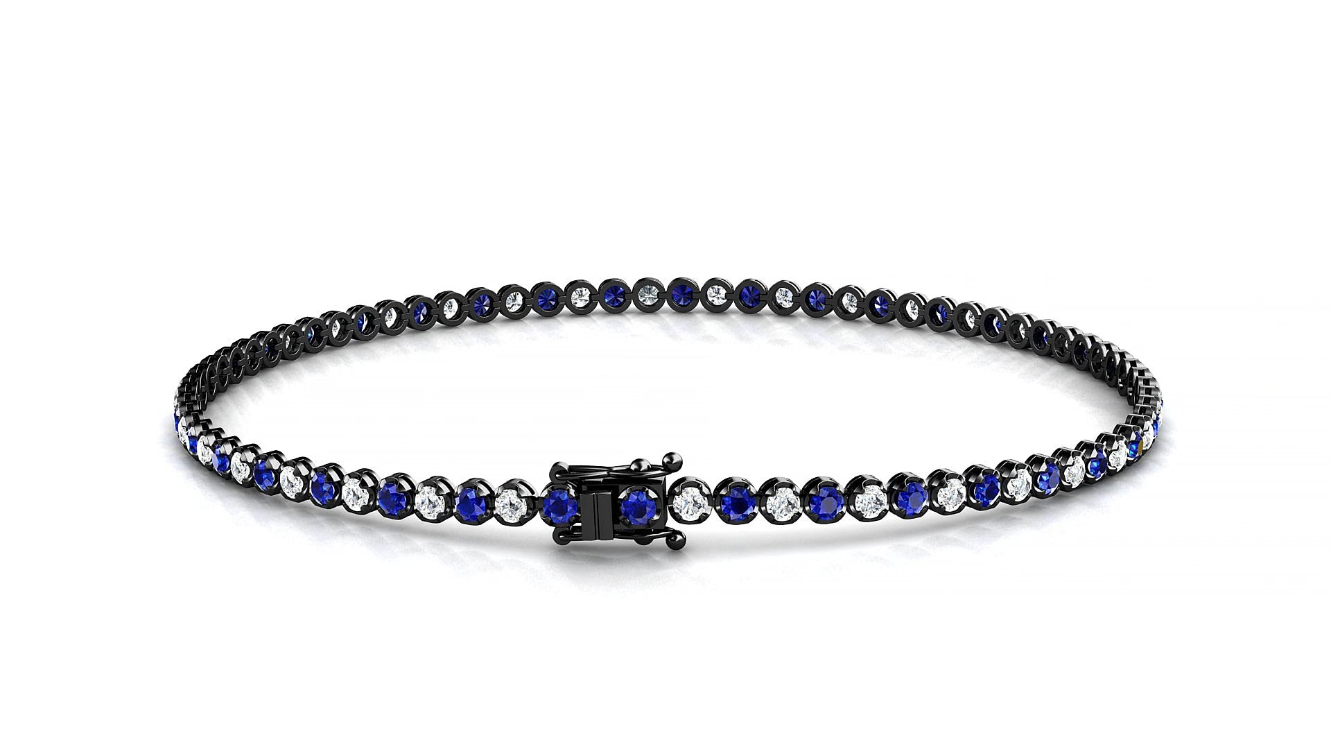 Bengal 1-1 | 18k Black Gold 1.7 mm Round Natural Sapphire & Diamond 15 cm Tennis Bracelet