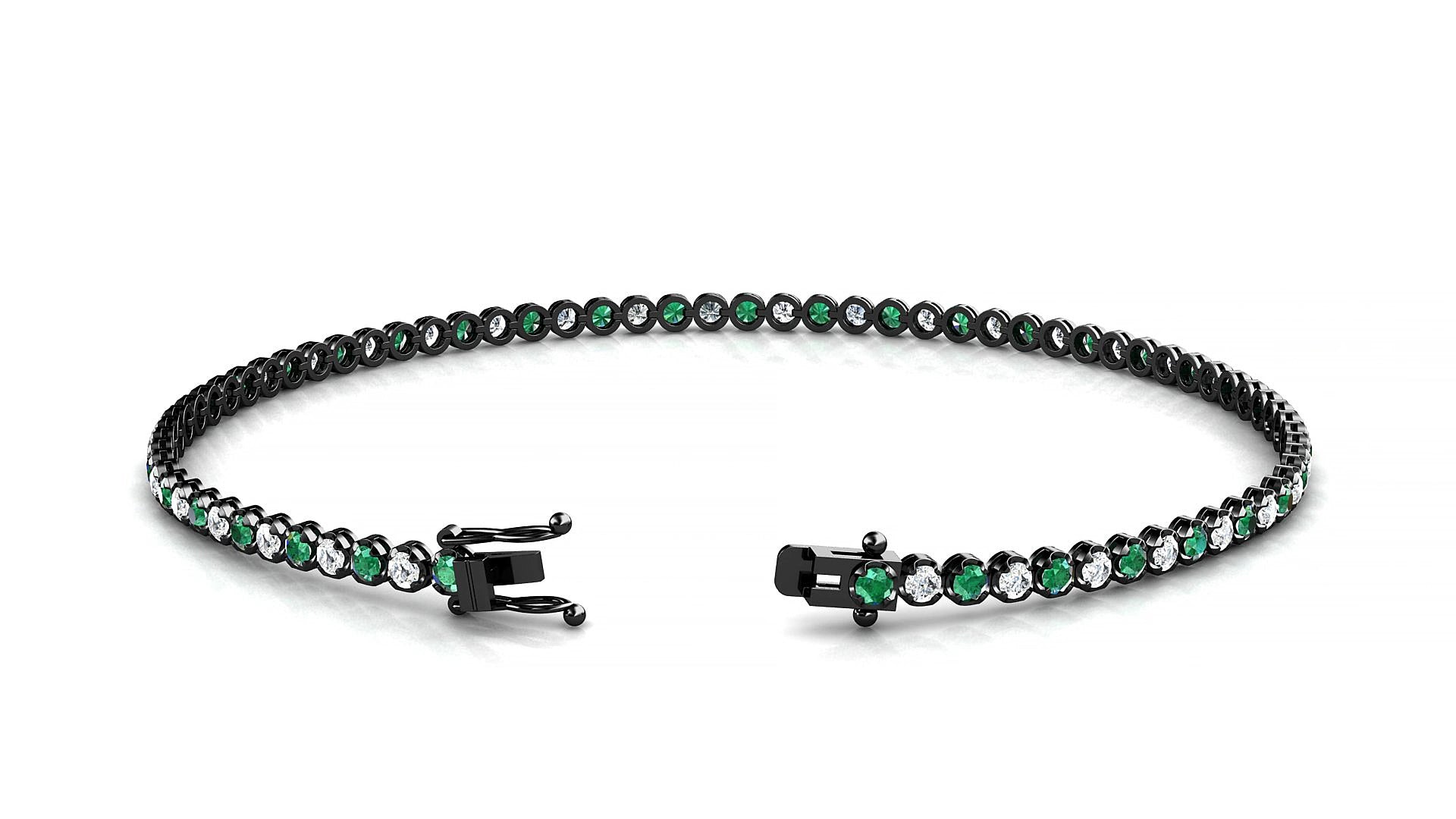 Bengal 1-1 | 18k Black Gold 1.7 mm Round Natural Emerald & Diamond 15 cm Tennis Bracelet