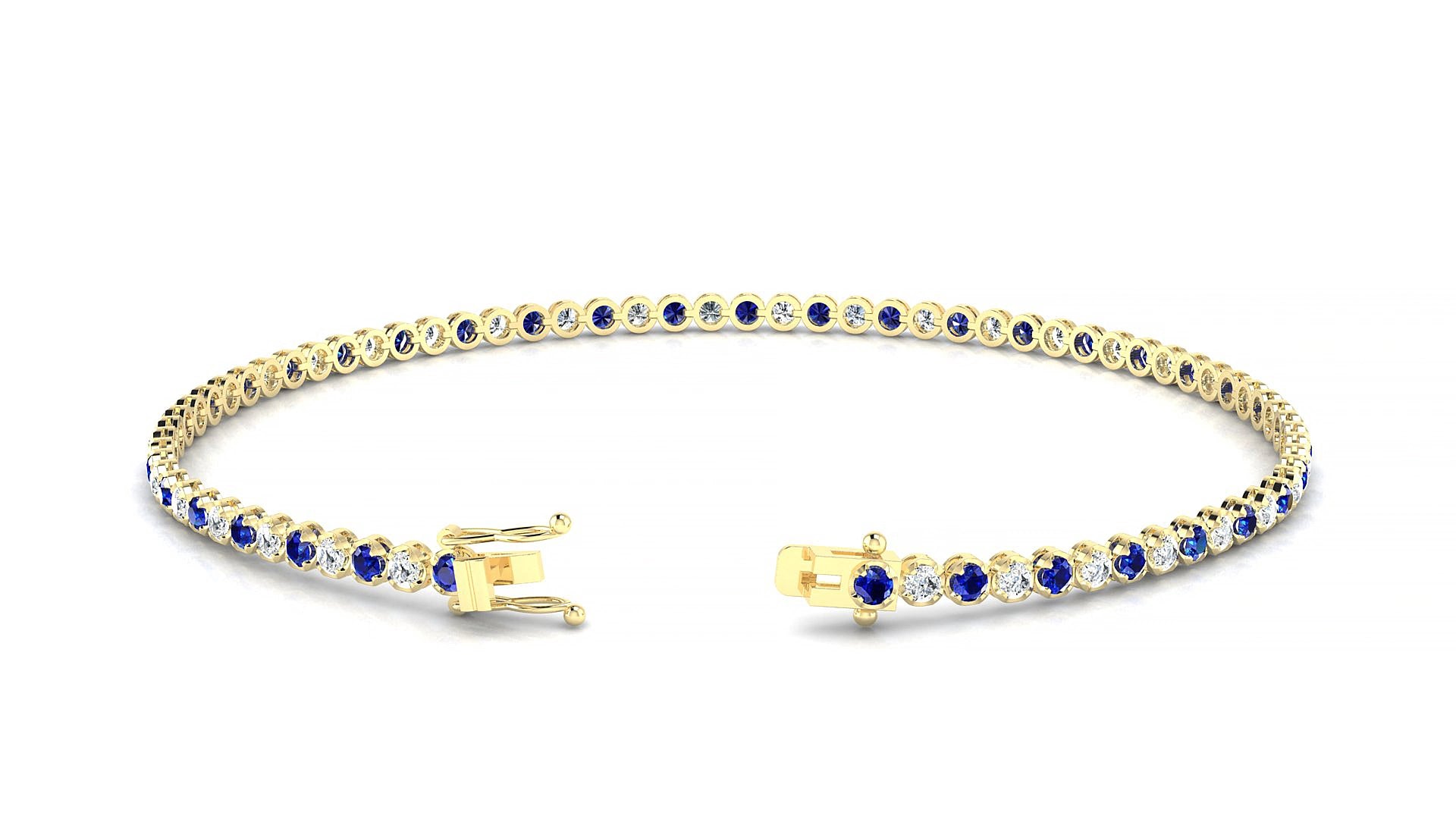 Bengal 1-1 | 18k Yellow Gold 1.7 mm Round Natural Sapphire & Diamond 15 cm Tennis Bracelet