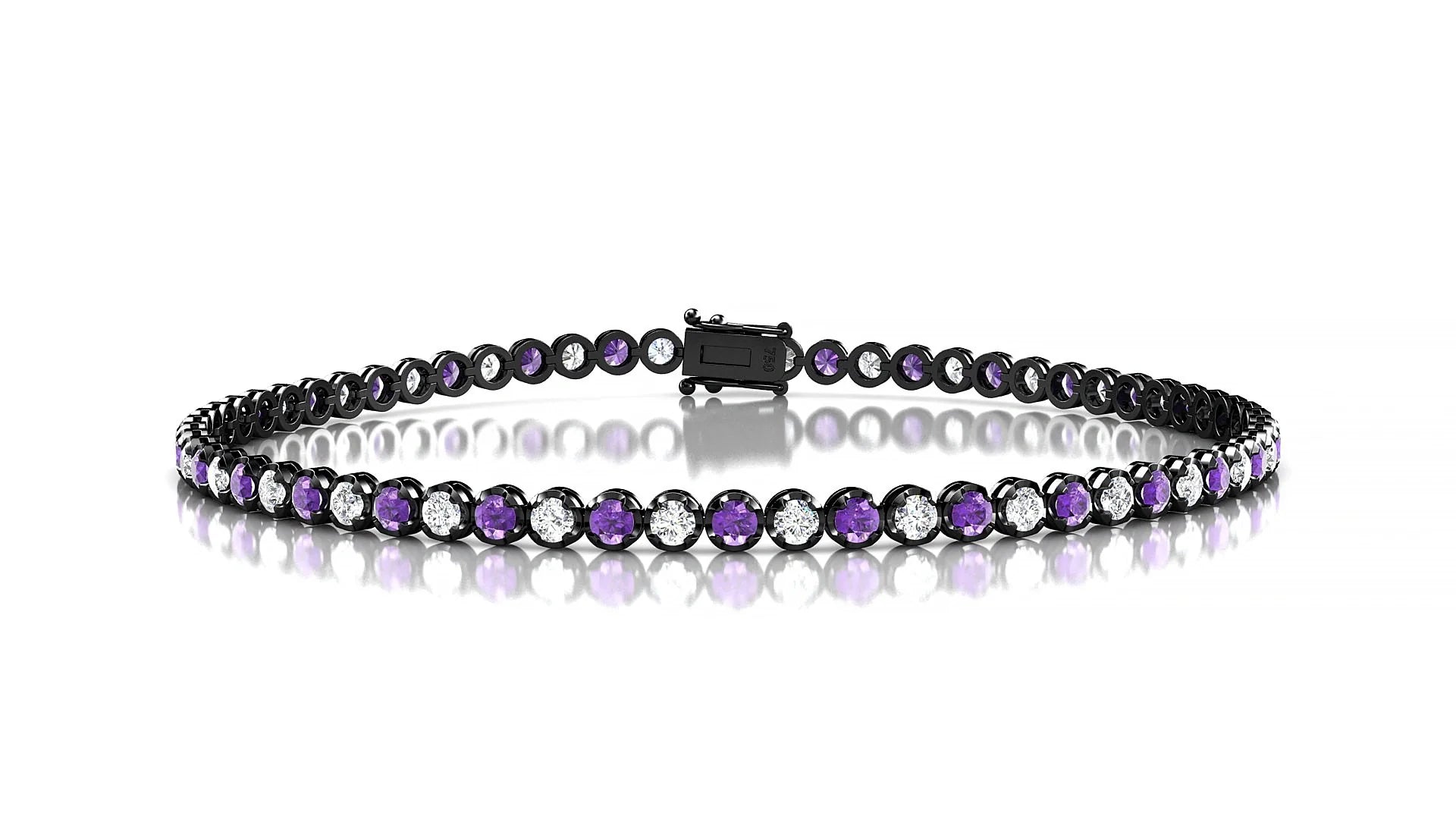 Bengal 1-1 | 18k Black Gold 2 mm Round Natural Amethyst & Diamond Tennis Bracelet