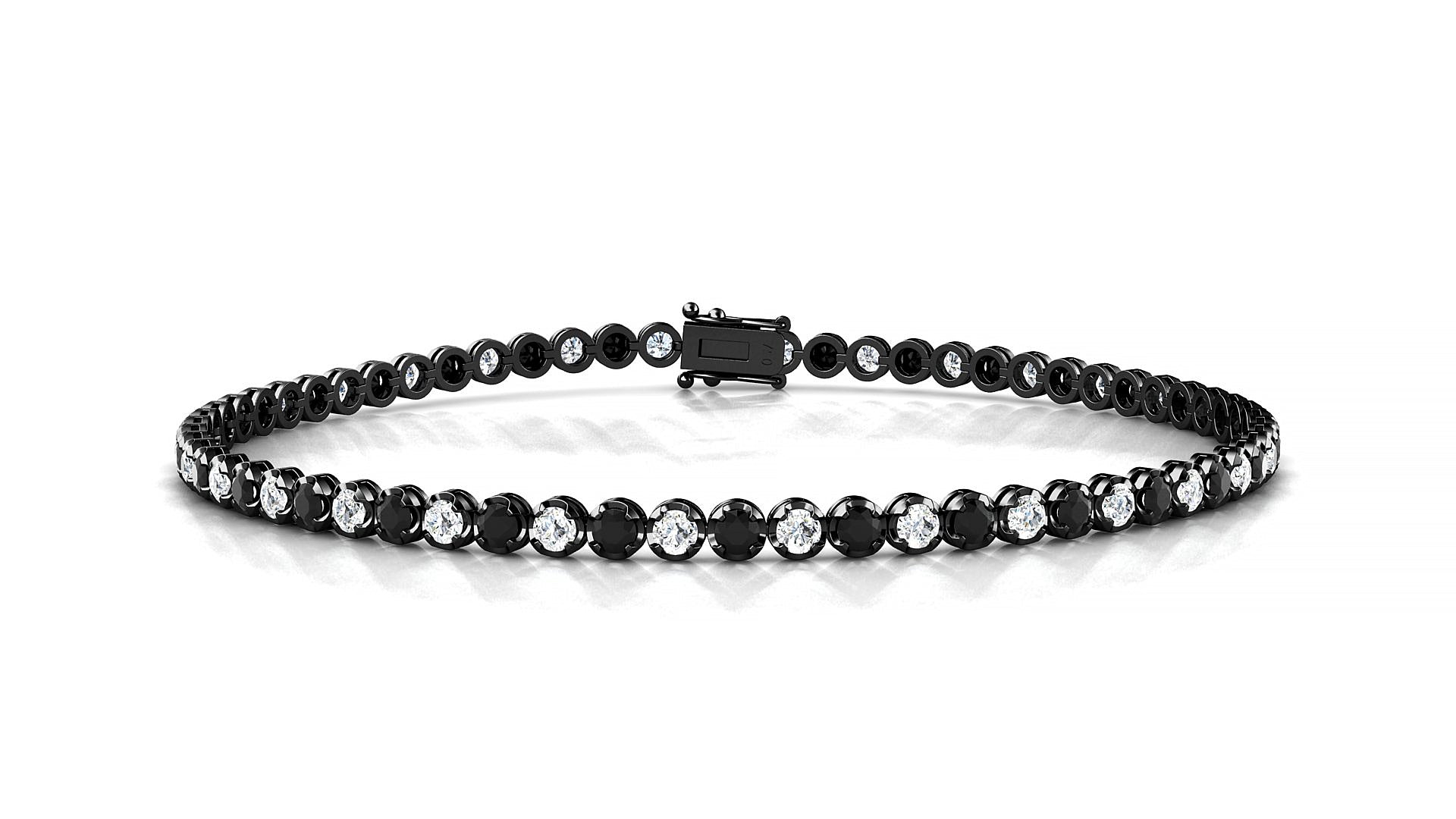 Bengal 1-1 | 18k Black Gold 2 mm Round Natural Black Diamond & Diamond Tennis Bracelet