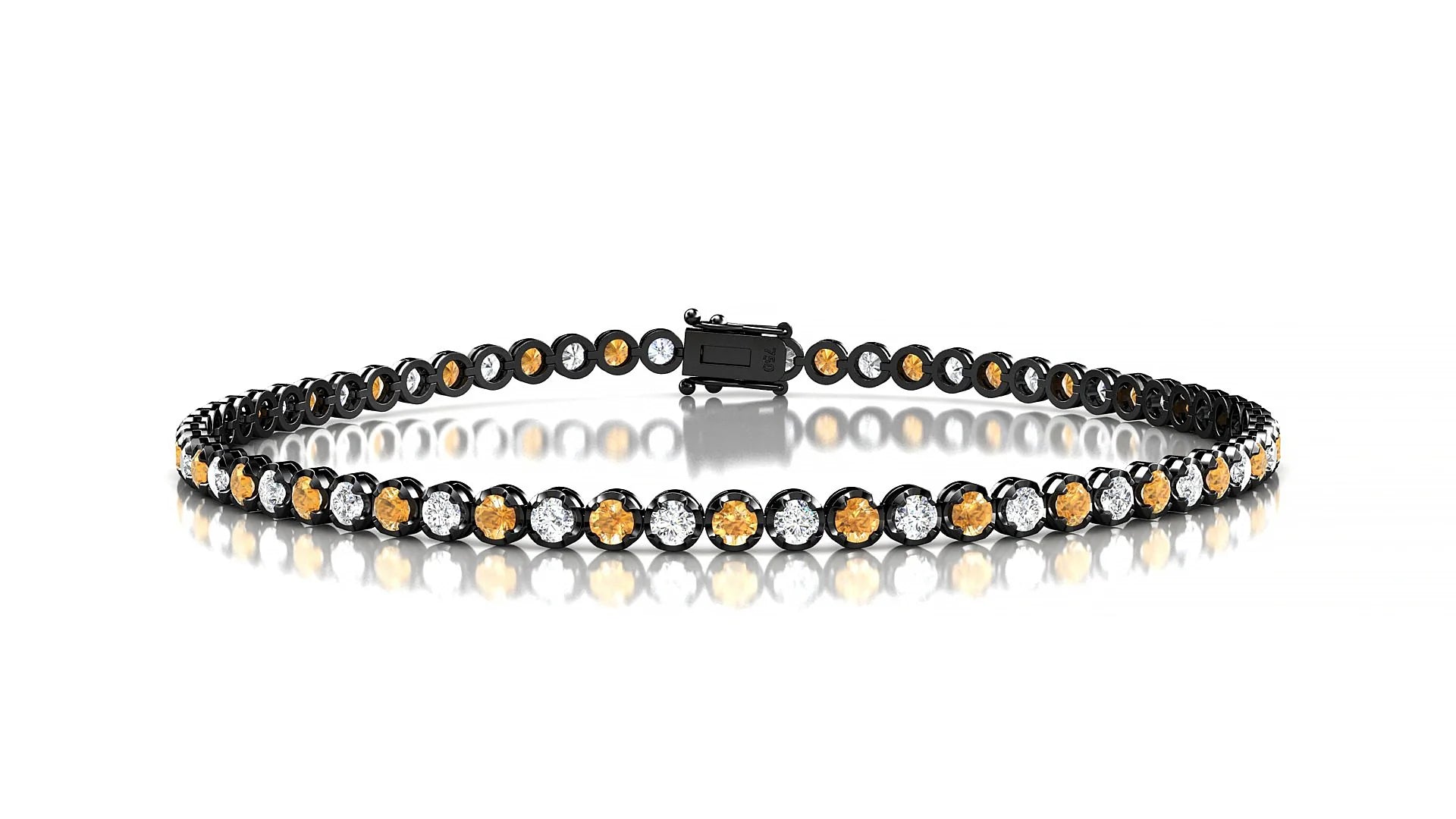 Bengal 1-1 | 18k Black Gold 2 mm Round Natural Citrine & Diamond Tennis Bracelet