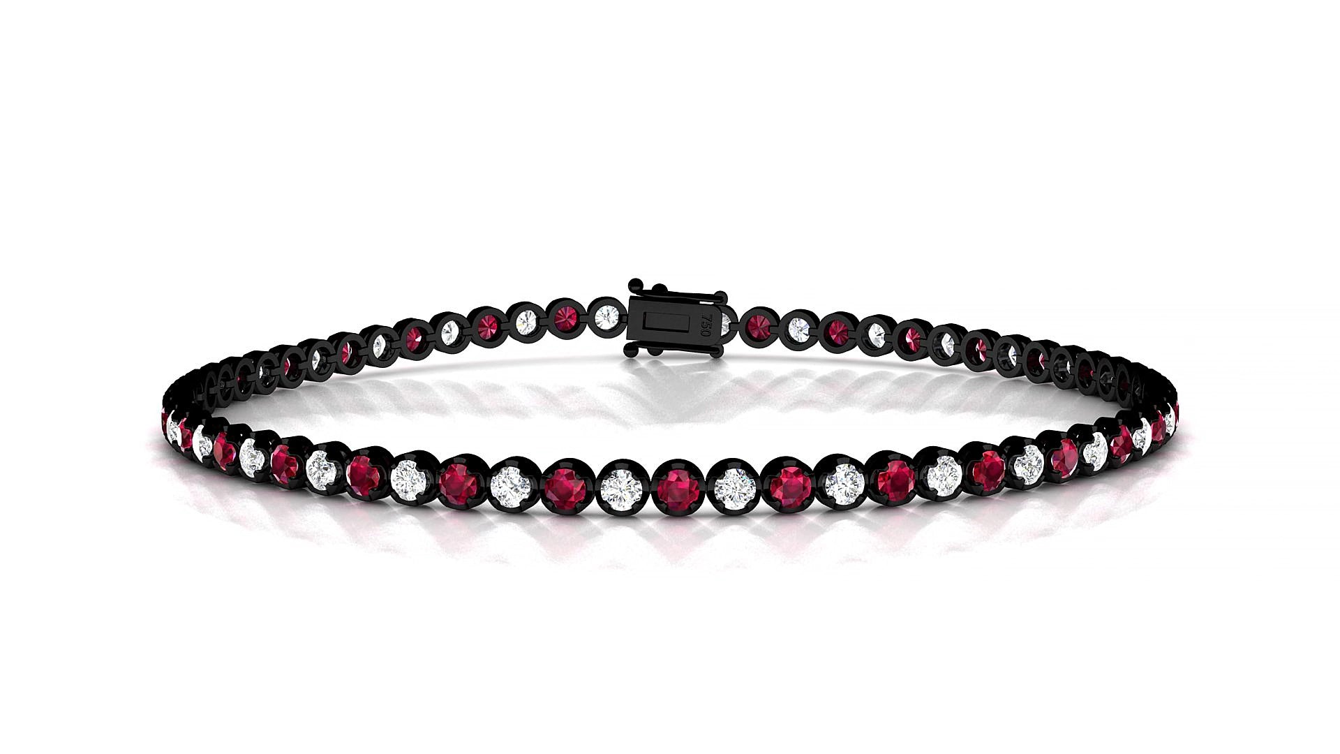 Bengal 1-1 | 18k Black Gold 2 mm Round Natural Ruby & Diamond 15 cm Tennis Bracelet