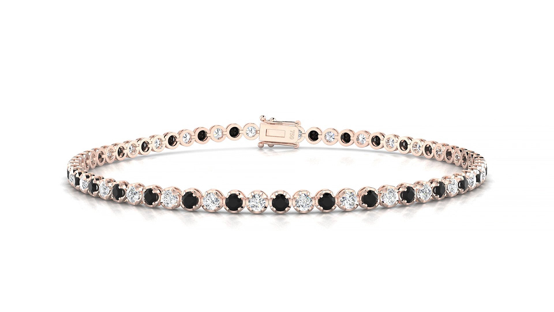 Bengal 1-1 | 18k Rose Gold 2 mm Round Natural Black Diamond & Diamond 15 cm Tennis Bracelet