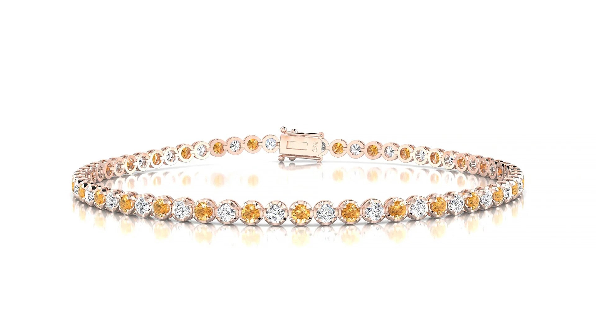 Bengal 1-1 | 18k Rose Gold 2 mm Round Natural Citrine & Diamond Tennis Bracelet