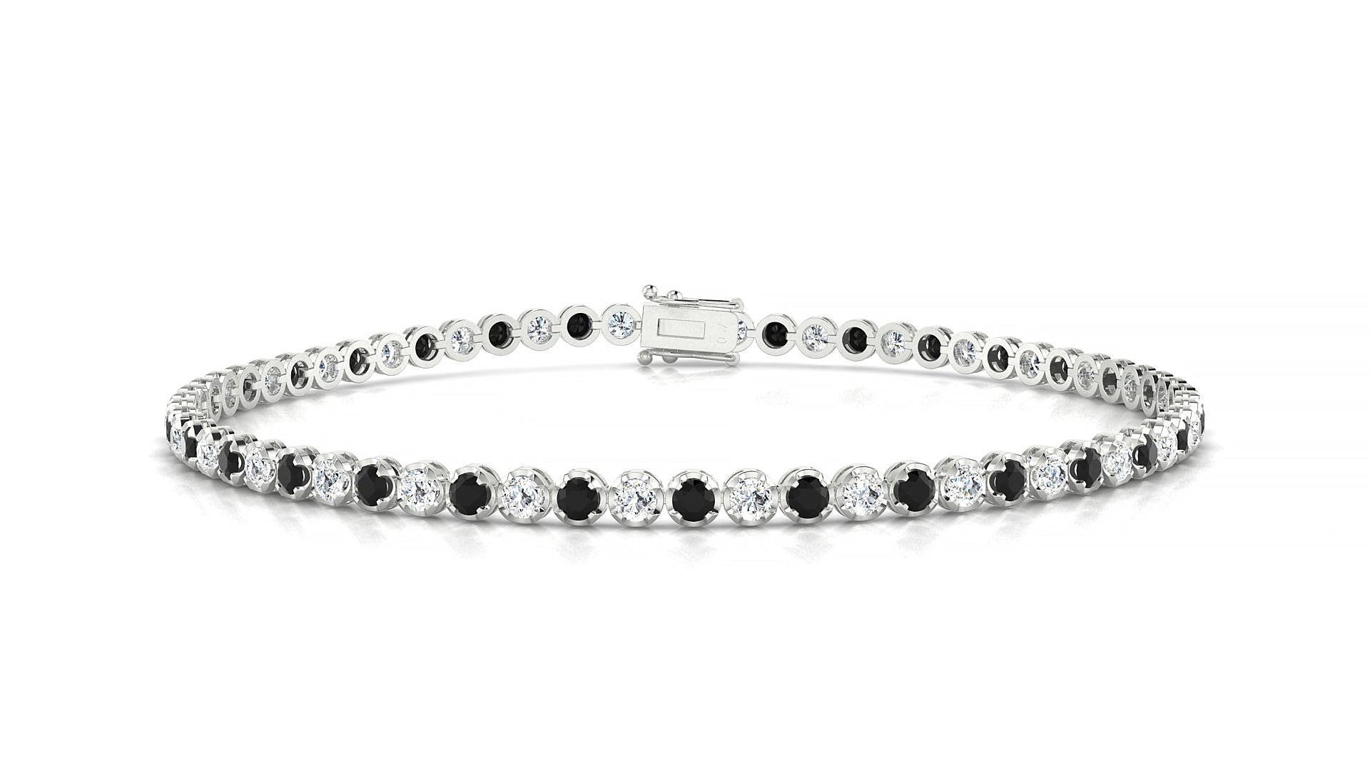 Bengal 1-1 | 18k White Gold 2 mm Round Natural Black Diamond & Diamond Tennis Bracelet