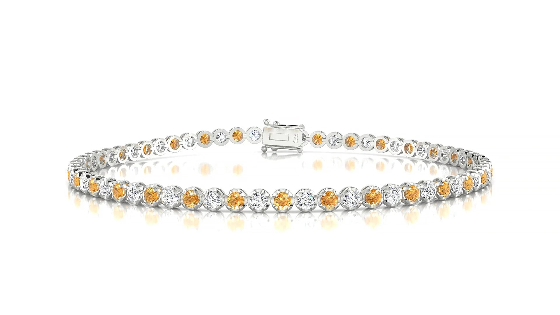 Bengal 1-1 | 18k White Gold 2 mm Round Natural Citrine & Diamond Tennis Bracelet