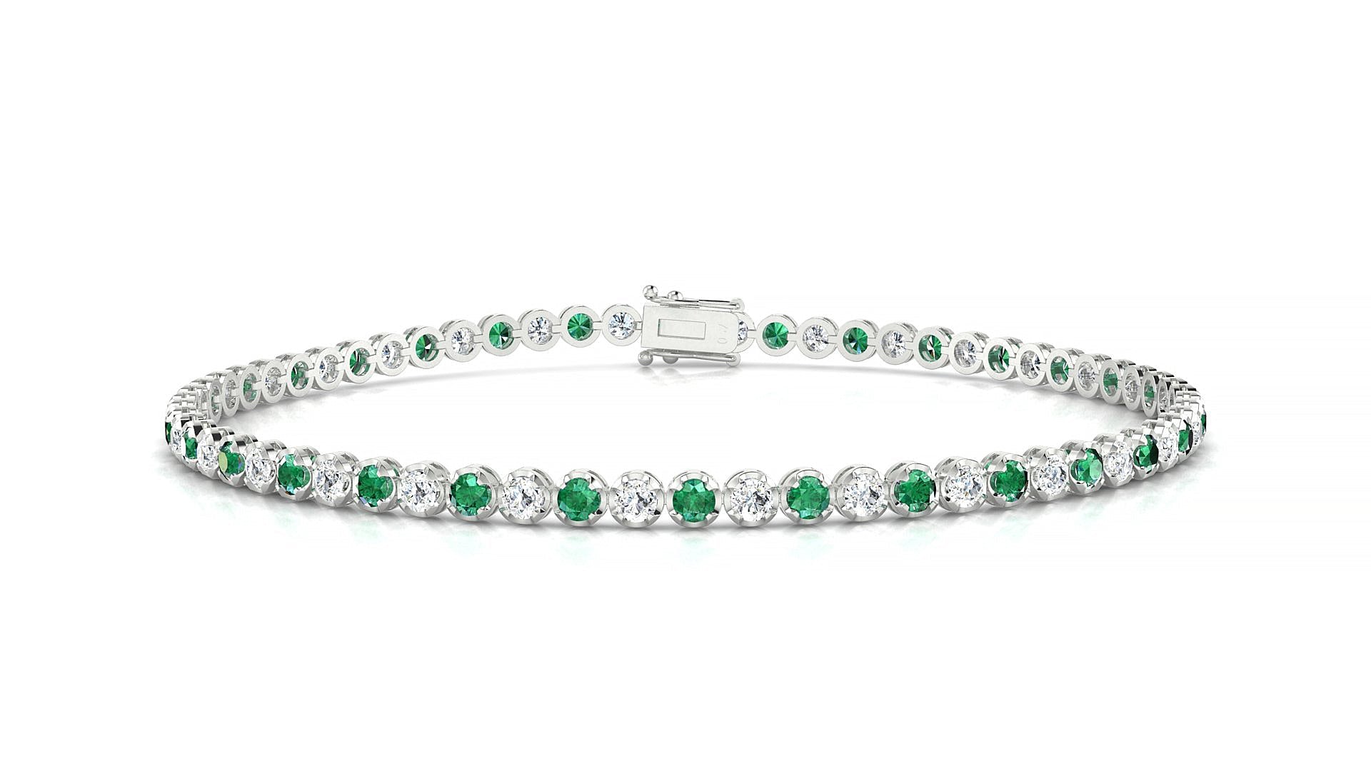 Bengal 1-1 | 18k White Gold 2 mm Round Natural Emerald & Diamond Tennis Bracelet