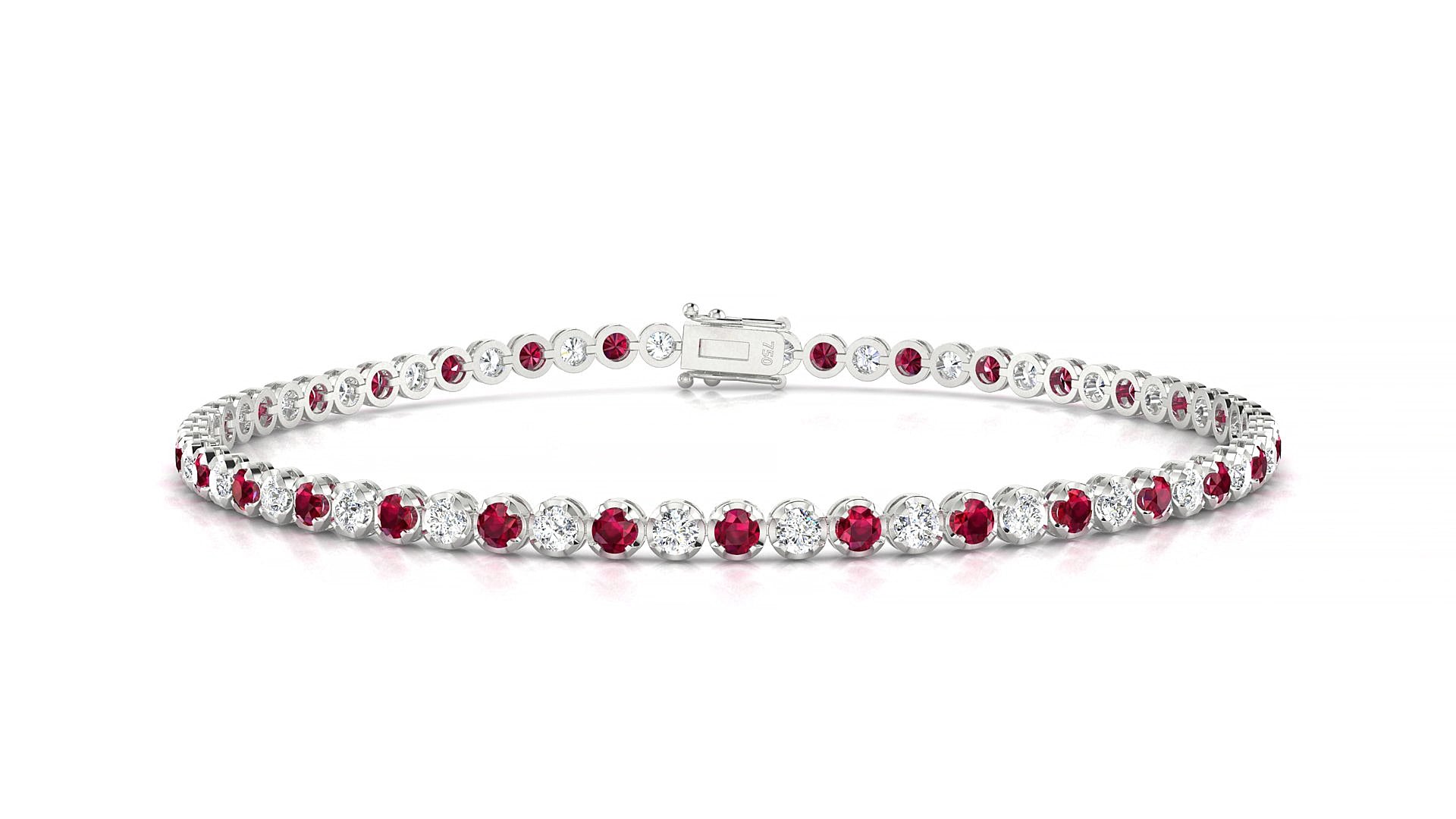Bengal 1-1 | 18k White Gold 2 mm Round Natural Ruby & Diamond 15 cm Tennis Bracelet