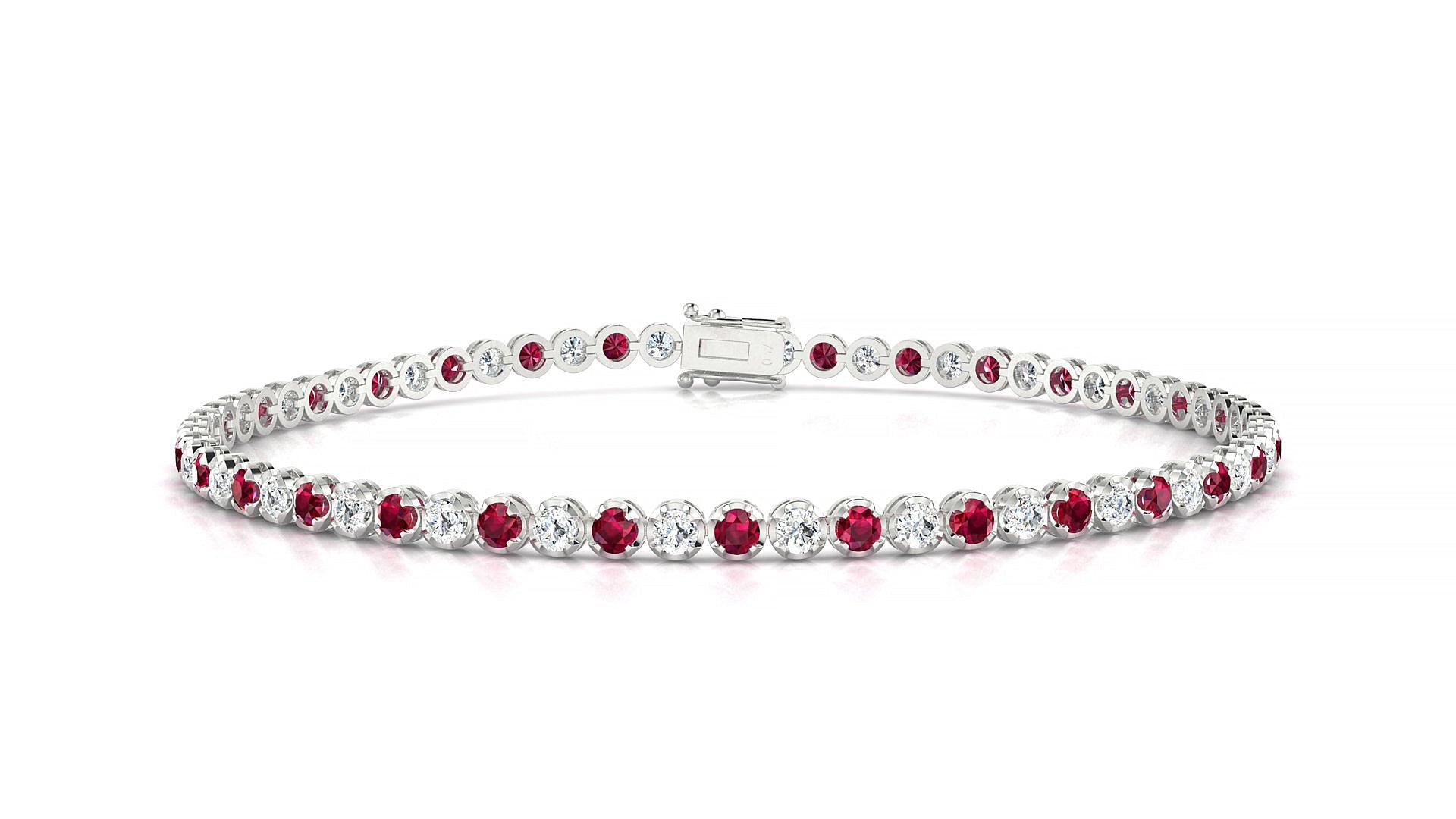 Bengal 1-1 | 18k White Gold 2 mm Round Natural Ruby & Diamond Tennis Bracelet