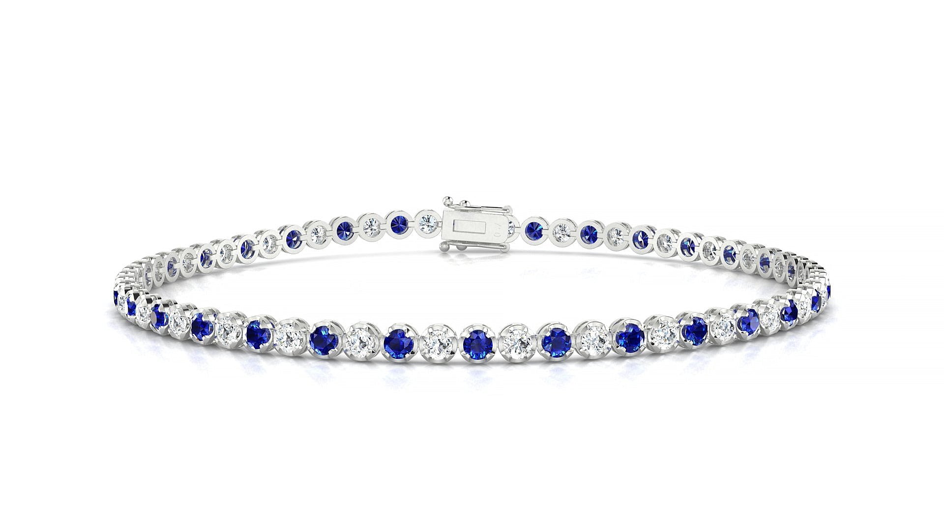 Bengal 1-1 | 18k White Gold 2 mm Round Natural Sapphire & Diamond Tennis Bracelet