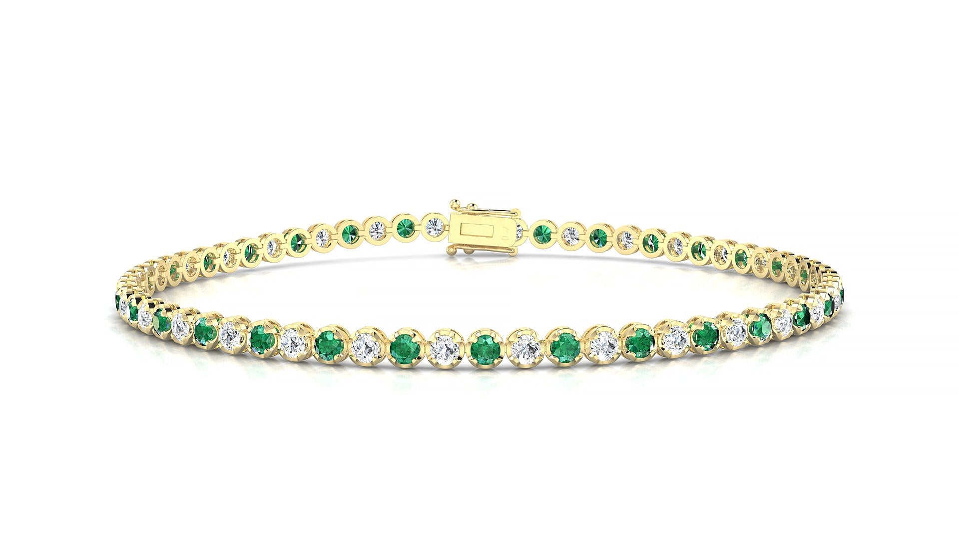 Bengal 1-1 | 18k Yellow Gold 2 mm Round Natural Emerald & Diamond Tennis Bracelet