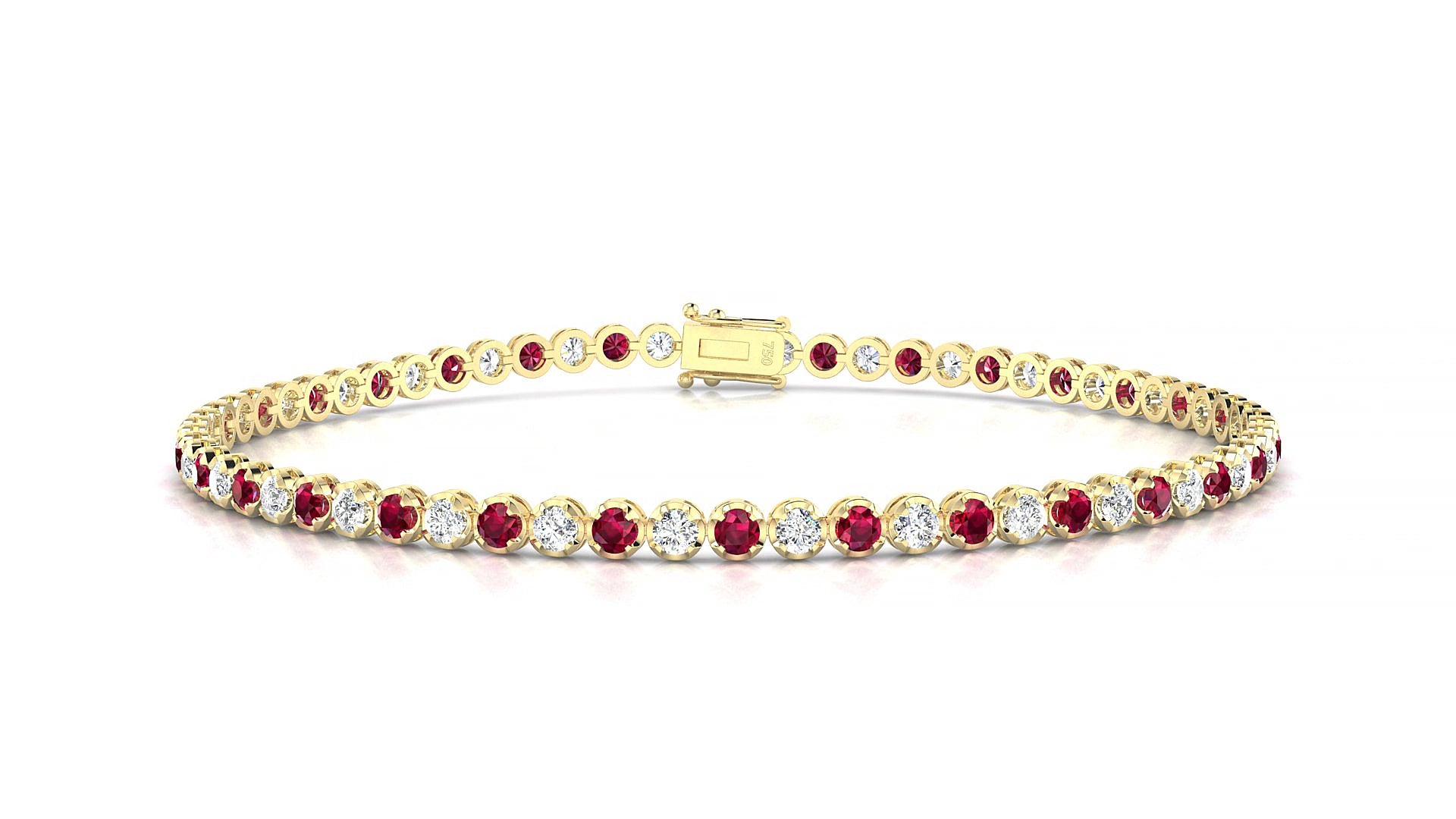 Bengal 1-1 | 18k Yellow Gold 2 mm Round Natural Ruby & Diamond 15 cm Tennis Bracelet