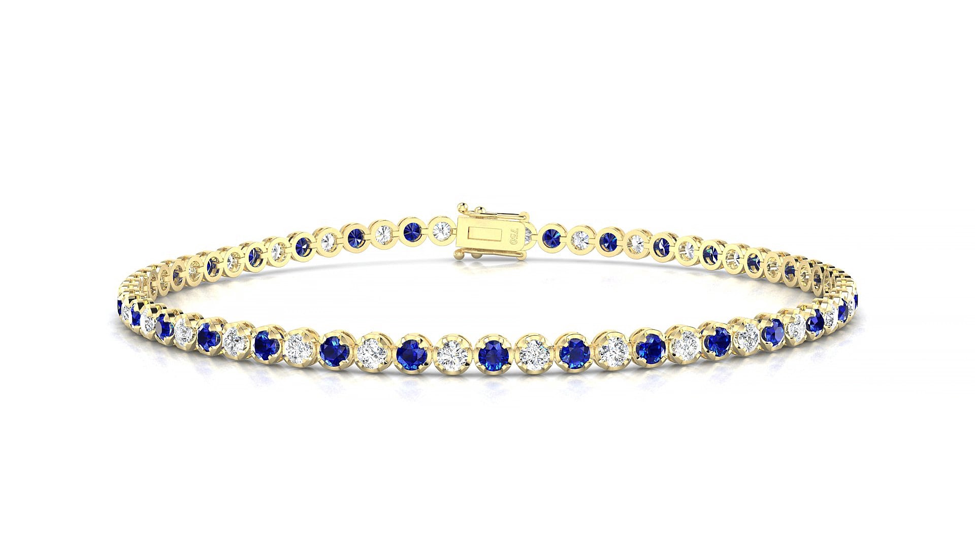 Bengal 1-1 | 18k Yellow Gold 2 mm Round Natural Sapphire & Diamond 15 cm Tennis Bracelet