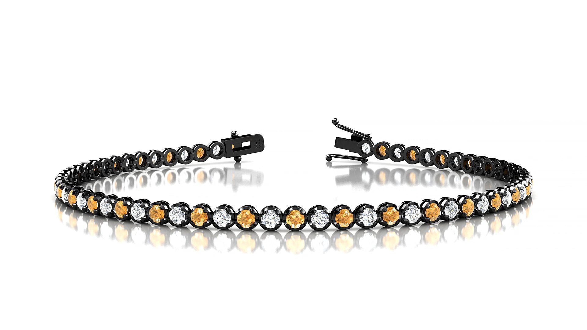 Bengal 1-1 | 18k Black Gold 2 mm Round Natural Citrine & Diamond 15 cm Tennis Bracelet