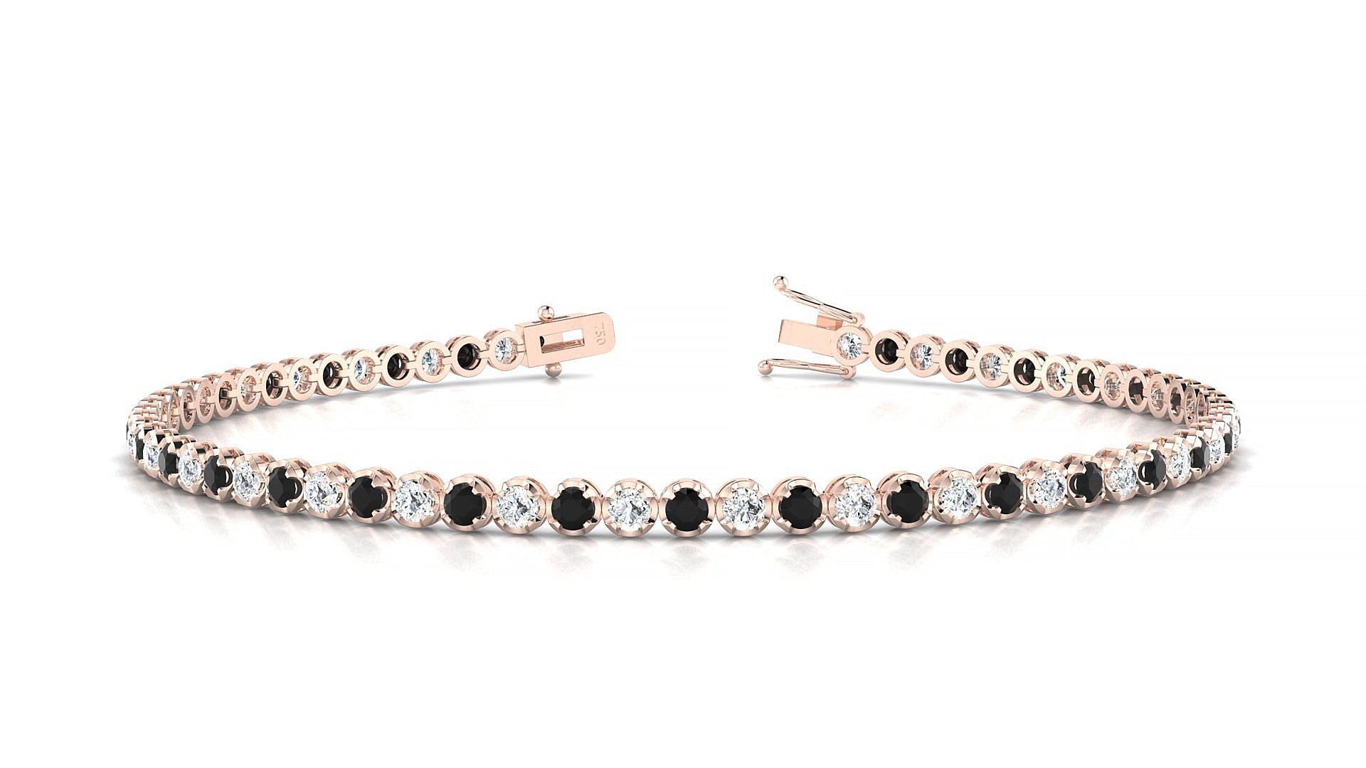 Bengal 1-1 | 18k Rose Gold 2 mm Round Natural Black Diamond & Diamond Tennis Bracelet