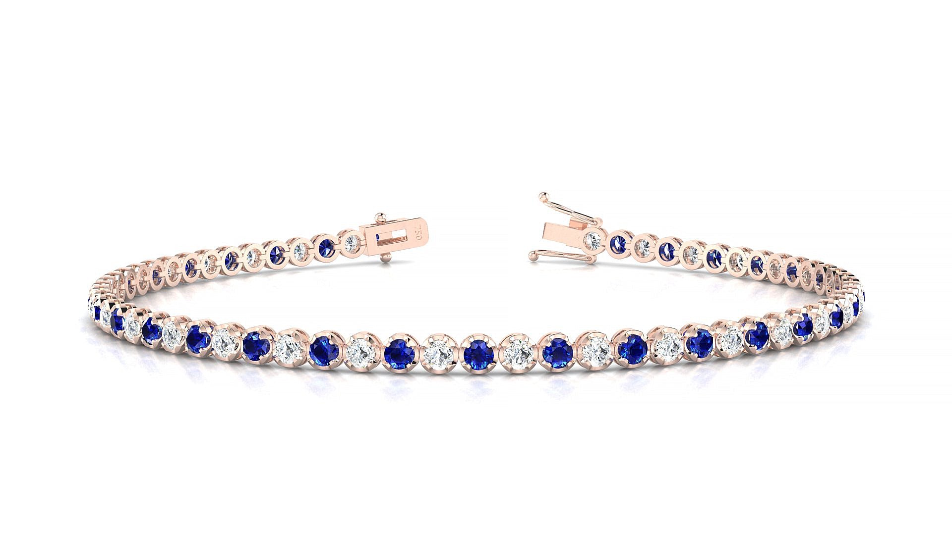 Bengal 1-1 | 18k Rose Gold 2 mm Round Natural Sapphire & Diamond Tennis Bracelet