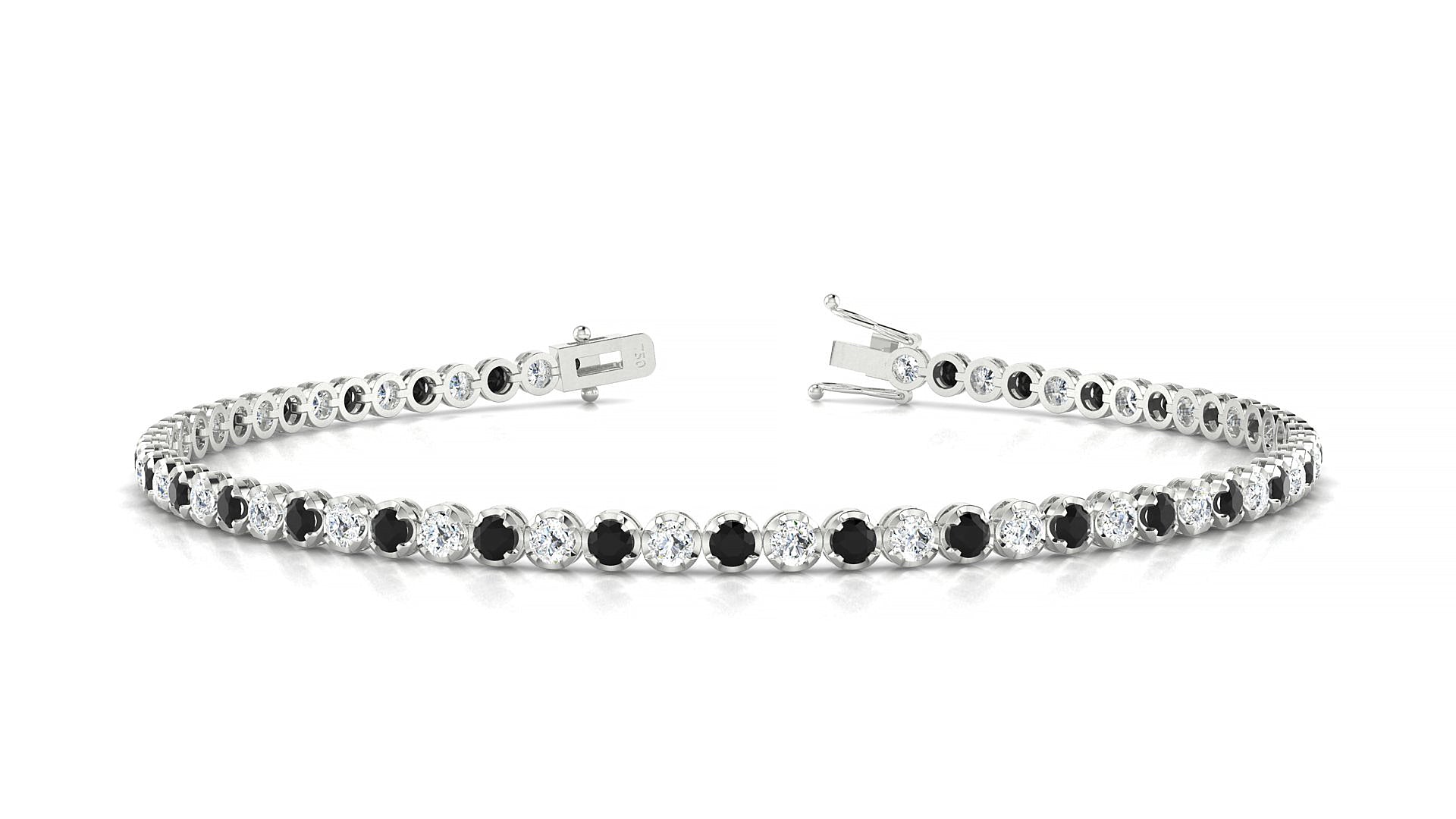 Bengal 1-1 | 18k White Gold 2 mm Round Natural Black Diamond & Diamond Tennis Bracelet
