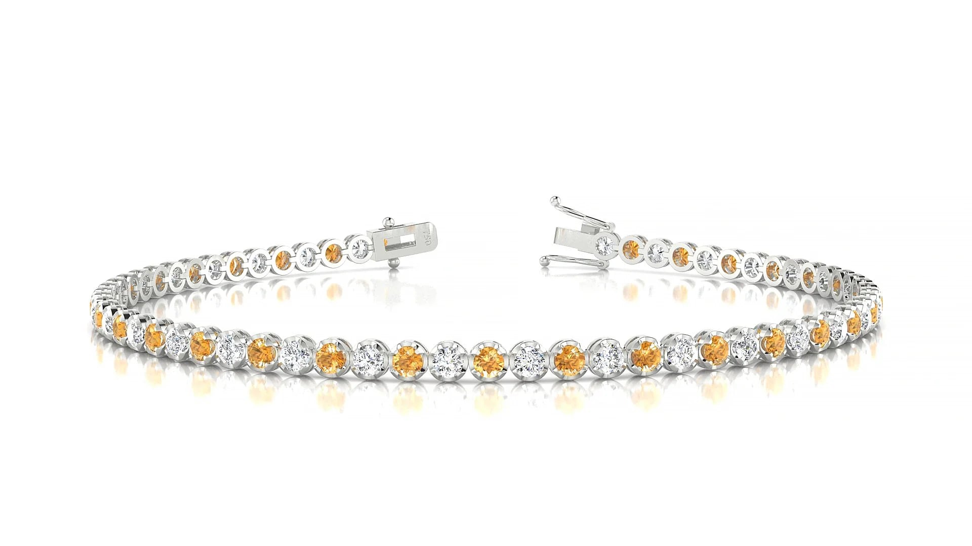 Bengal 1-1 | 18k White Gold 2 mm Round Natural Citrine & Diamond Tennis Bracelet