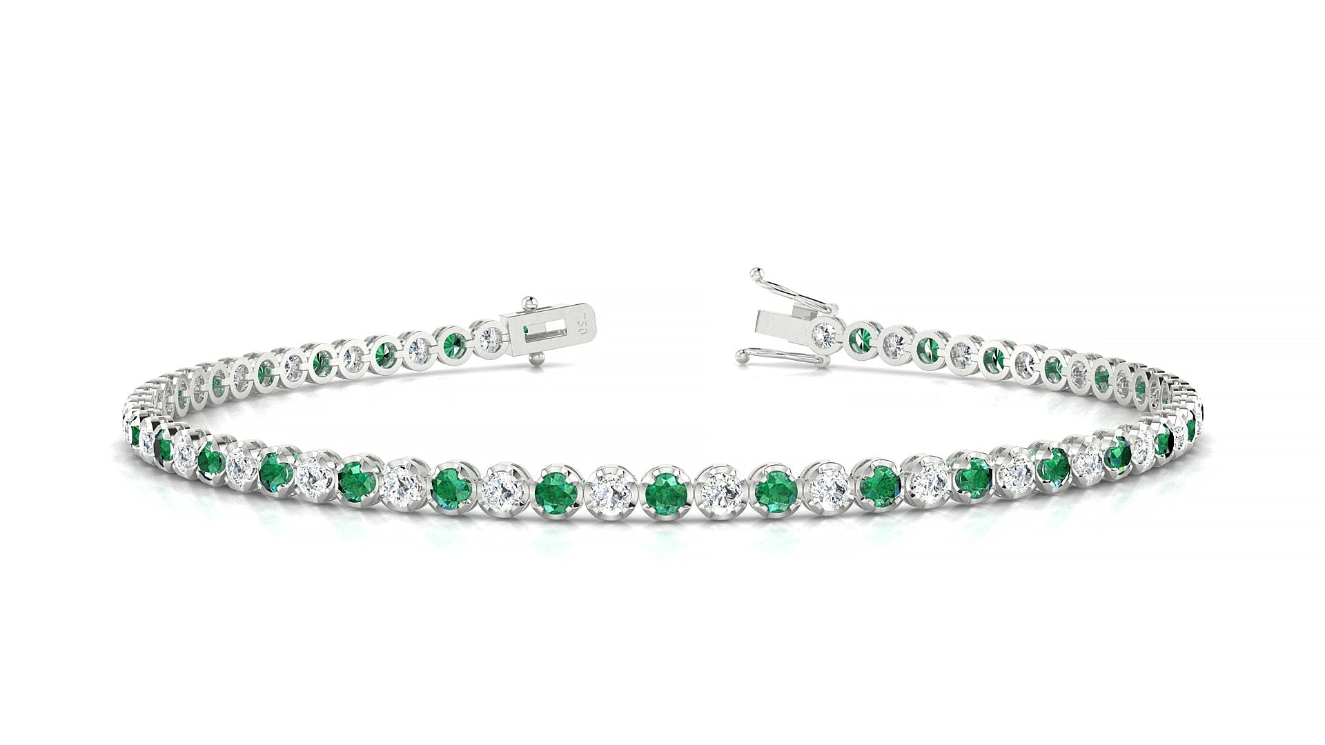 Bengal 1-1 | 18k White Gold 2 mm Round Natural Emerald & Diamond Tennis Bracelet