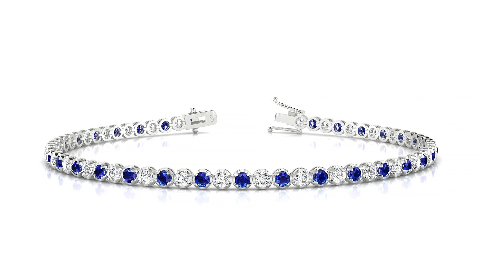 Bengal 1-1 | 18k White Gold 2 mm Round Natural Sapphire & Diamond 15 cm Tennis Bracelet