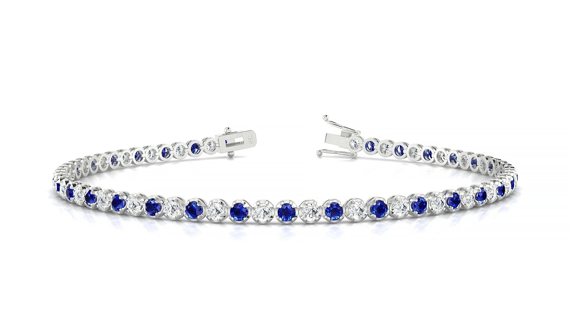 Bengal 1-1 | 18k White Gold 2 mm Round Natural Sapphire & Diamond Tennis Bracelet