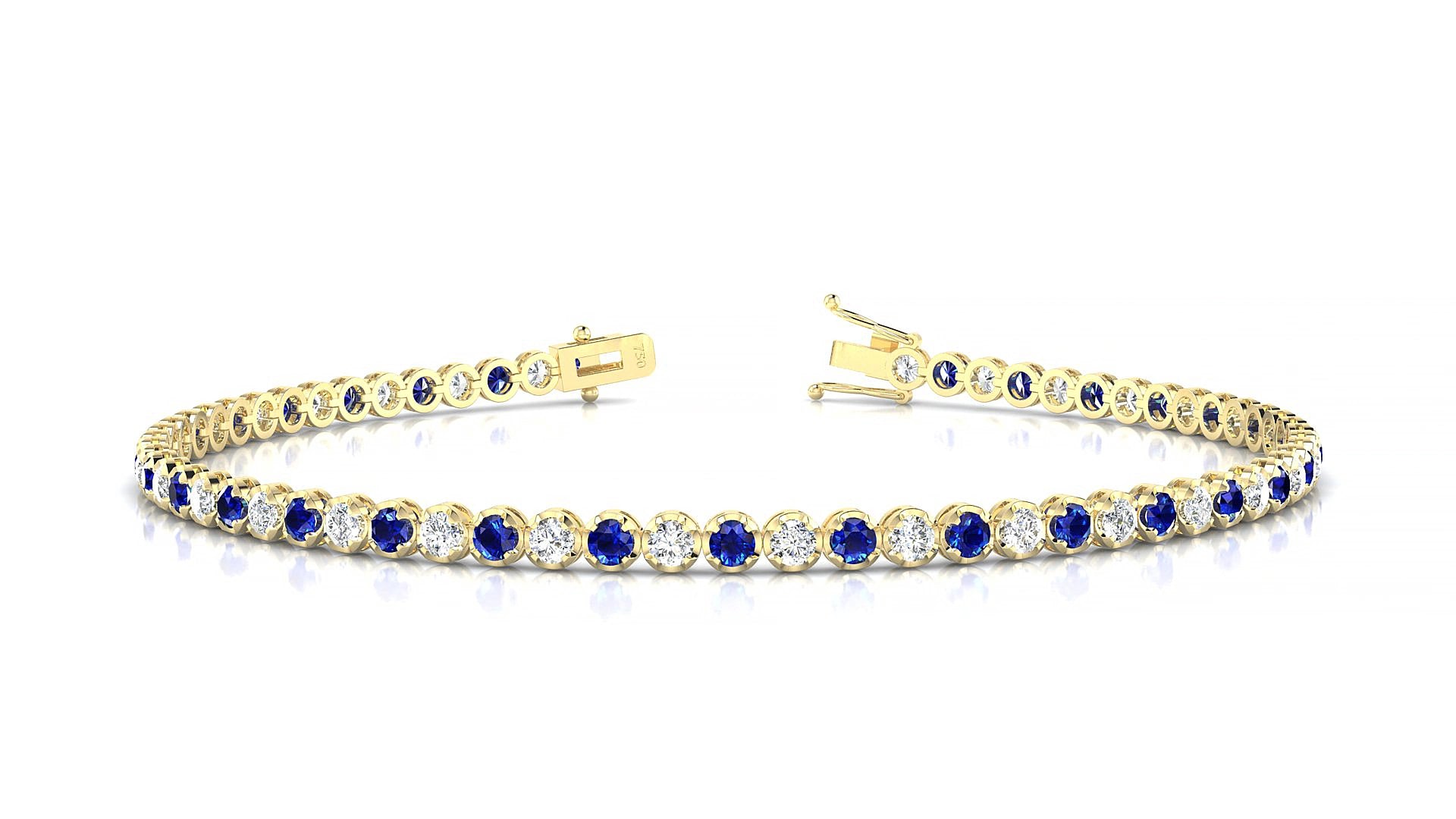 Bengal 1-1 | 18k Yellow Gold 2 mm Round Natural Sapphire & Diamond 15 cm Tennis Bracelet