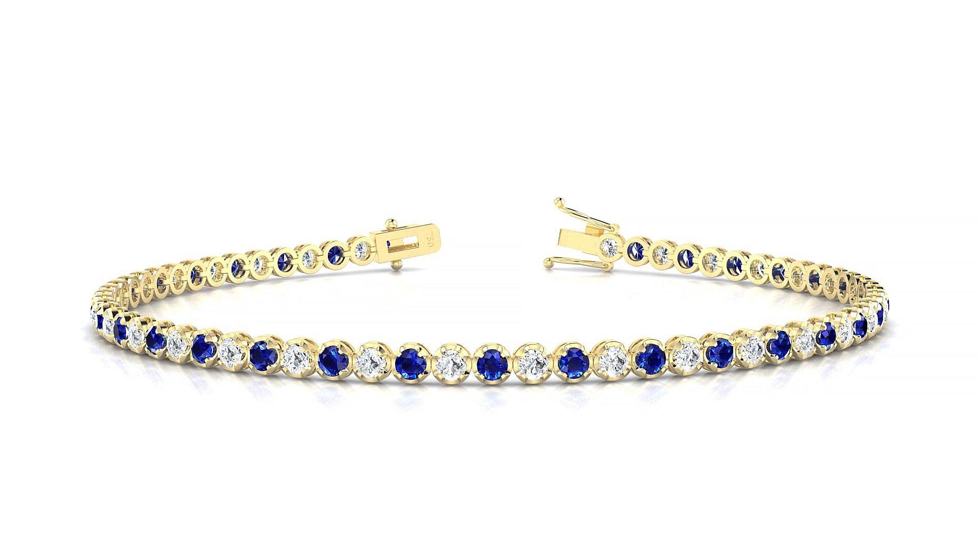Bengal 1-1 | 18k Yellow Gold 2 mm Round Natural Sapphire & Diamond Tennis Bracelet