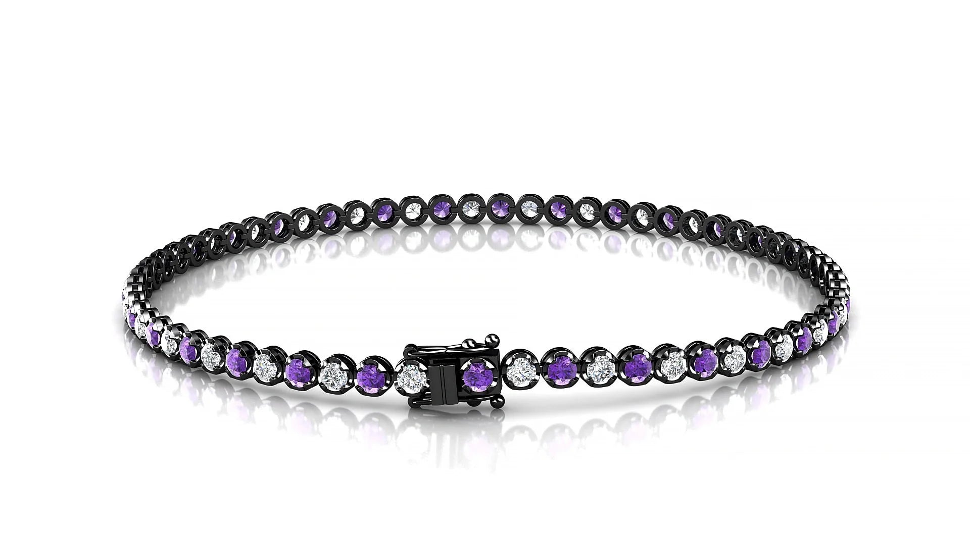 Bengal 1-1 | 18k Black Gold 2 mm Round Natural Amethyst & Diamond Tennis Bracelet