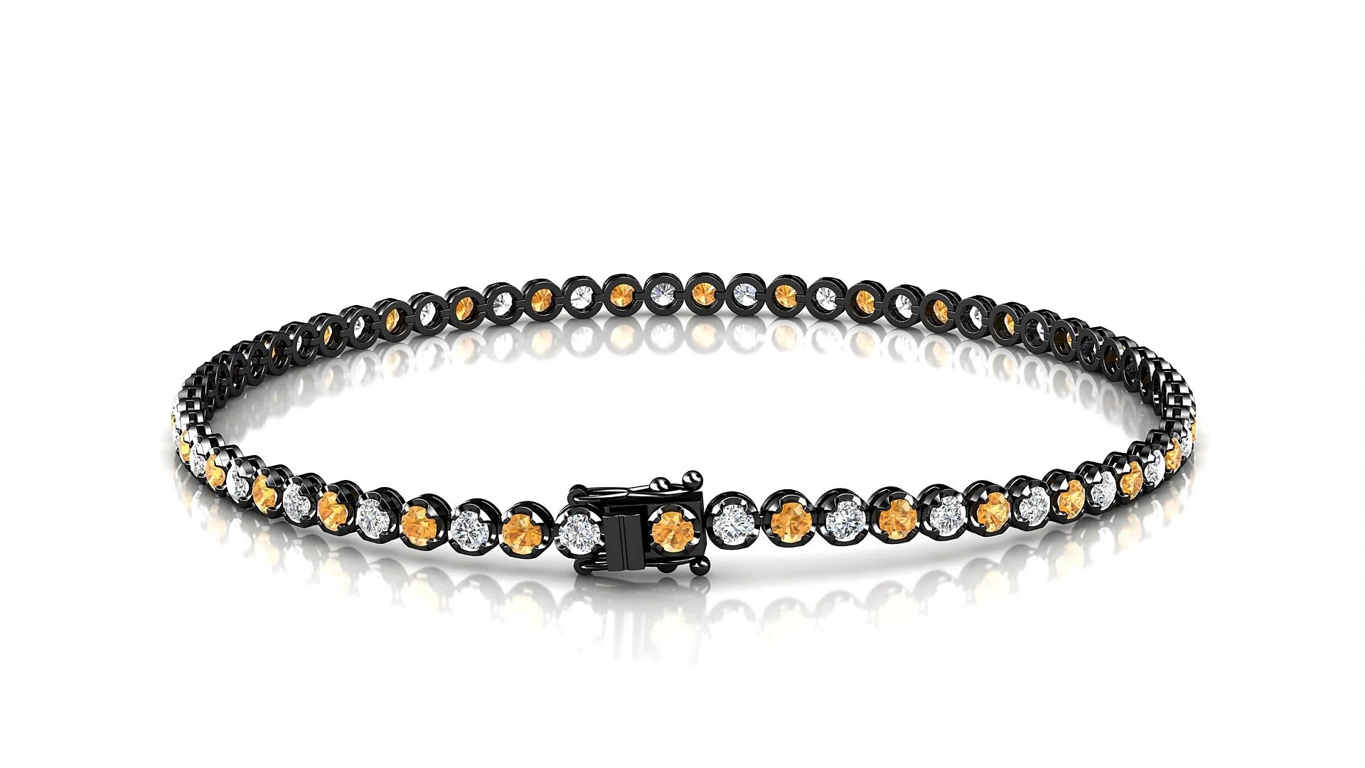 Bengal 1-1 | 18k Black Gold 2 mm Round Natural Citrine & Diamond Tennis Bracelet