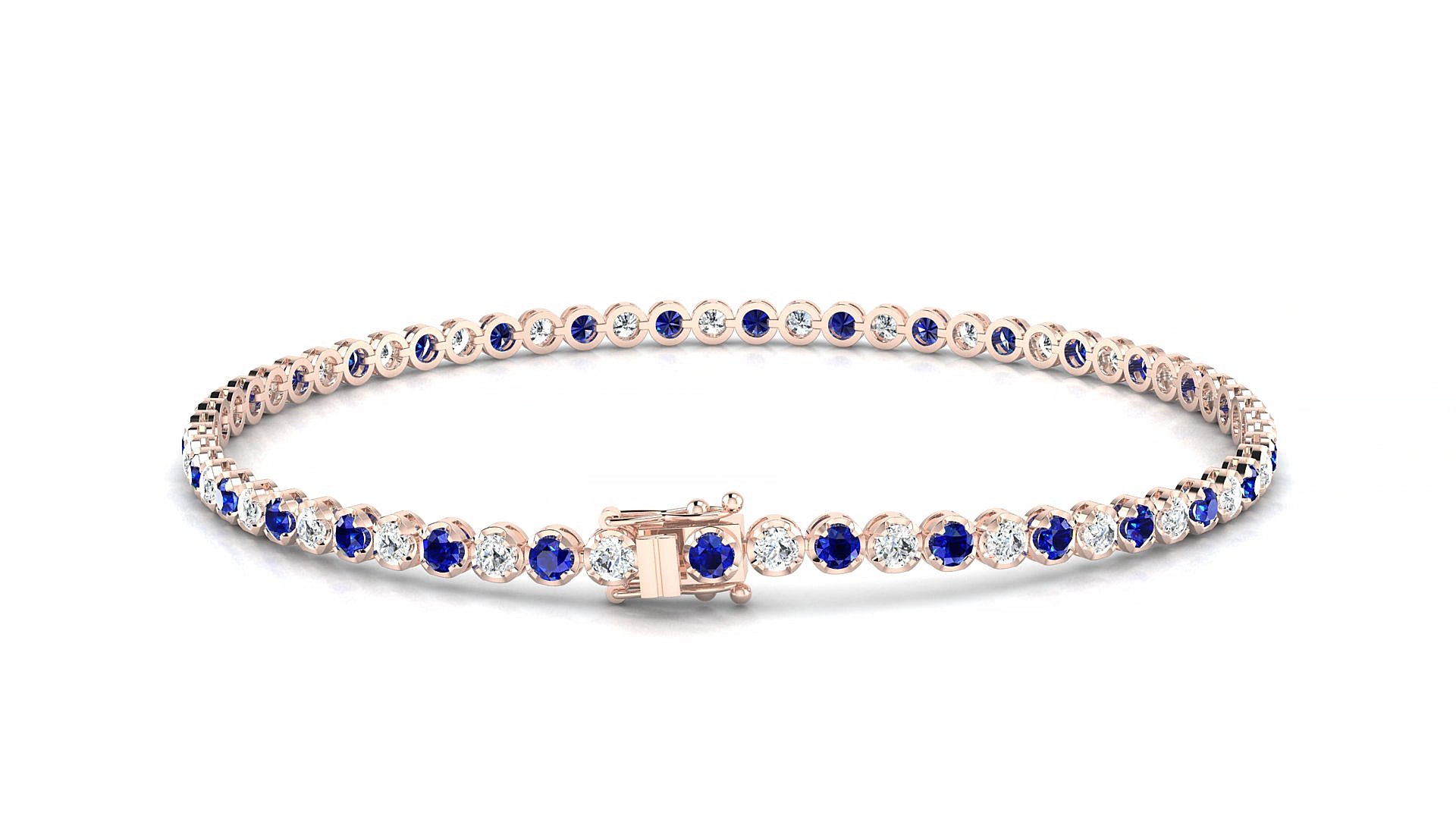 Bengal 1-1 | 18k Rose Gold 2 mm Round Natural Sapphire & Diamond 15 cm Tennis Bracelet