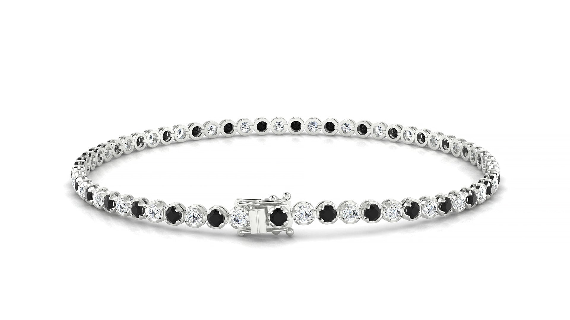 Bengal 1-1 | 18k White Gold 2 mm Round Natural Black Diamond & Diamond 15 cm Tennis Bracelet
