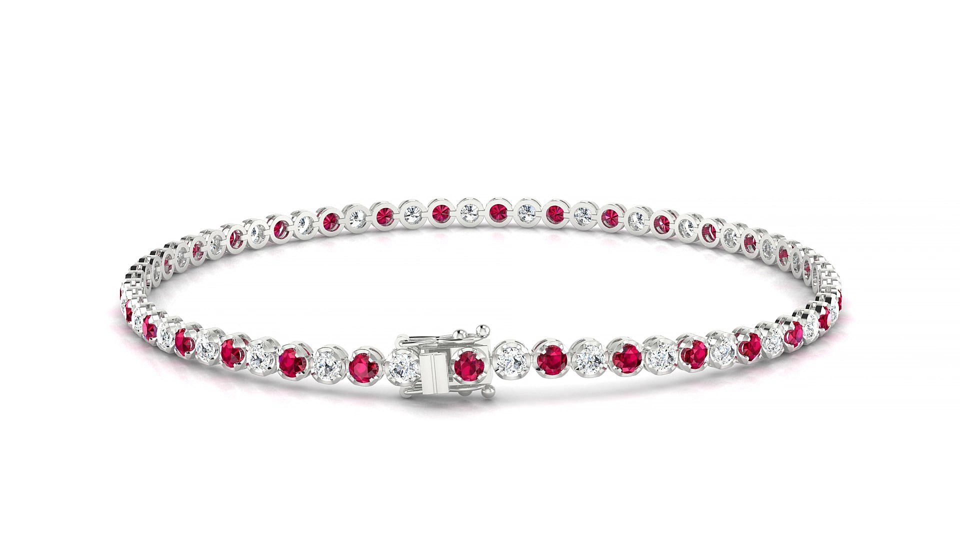 Bengal 1-1 | 18k White Gold 2 mm Round Natural Ruby & Diamond 15 cm Tennis Bracelet