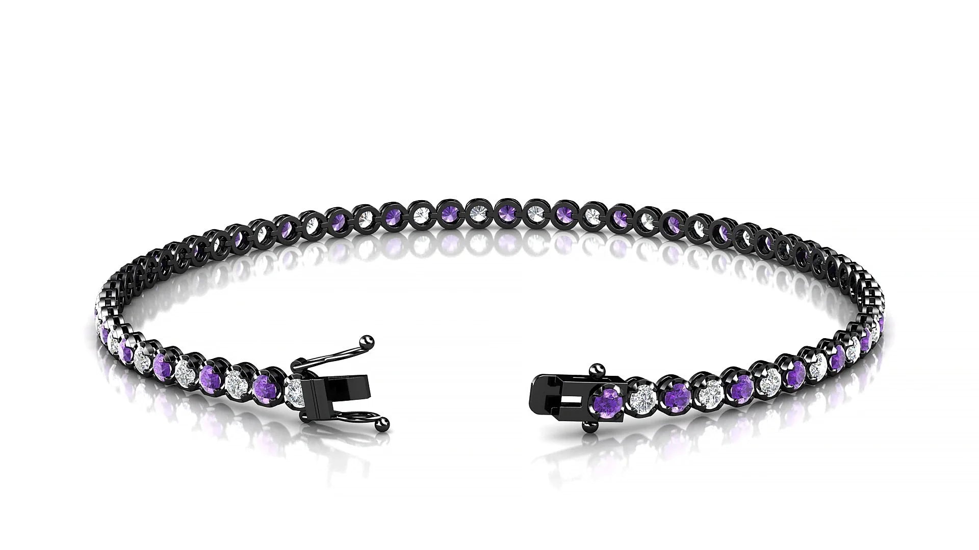 Bengal 1-1 | 18k Black Gold 2 mm Round Natural Amethyst & Diamond Tennis Bracelet