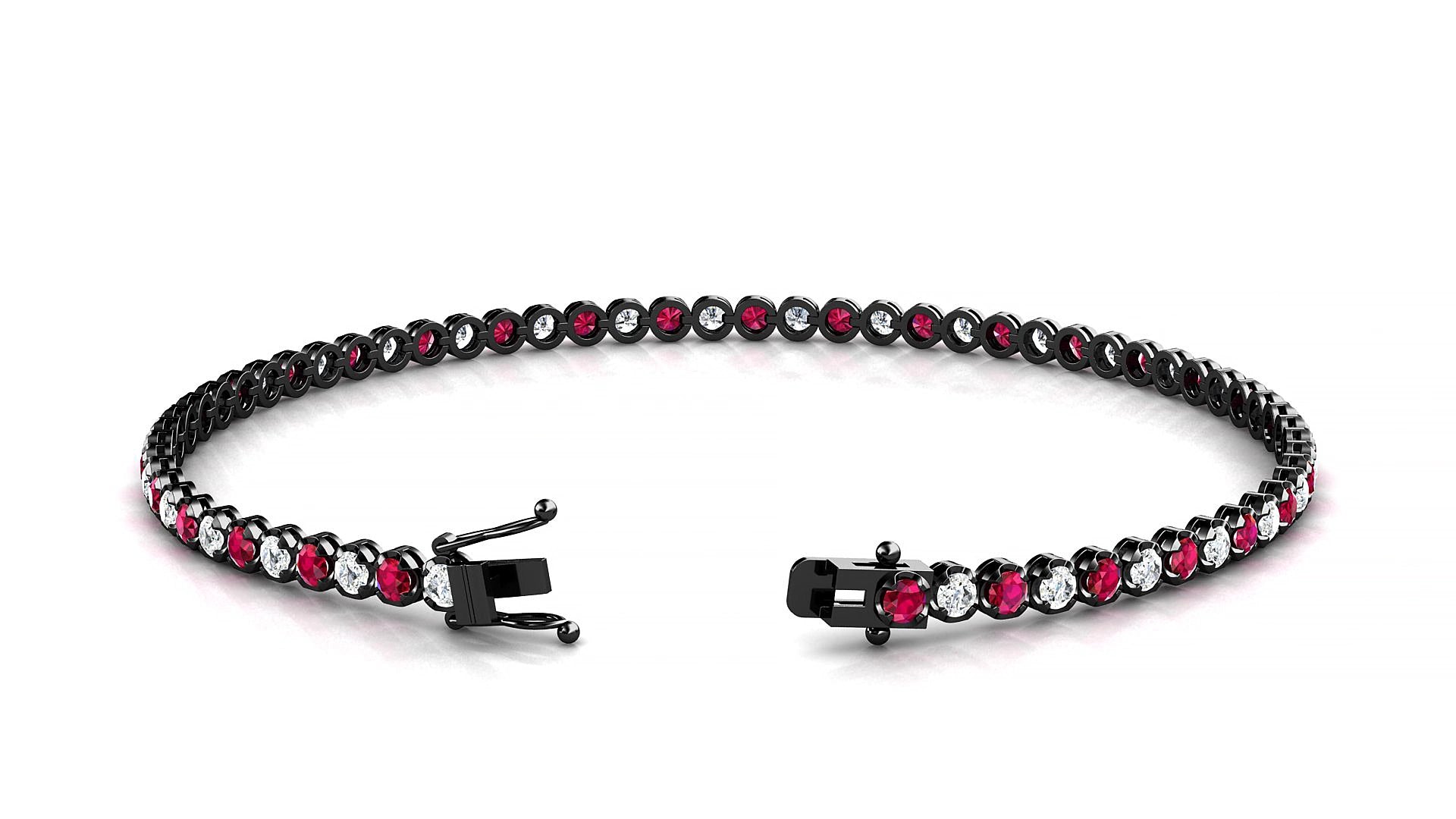 Bengal 1-1 | 18k Black Gold 2 mm Round Natural Ruby & Diamond 15 cm Tennis Bracelet