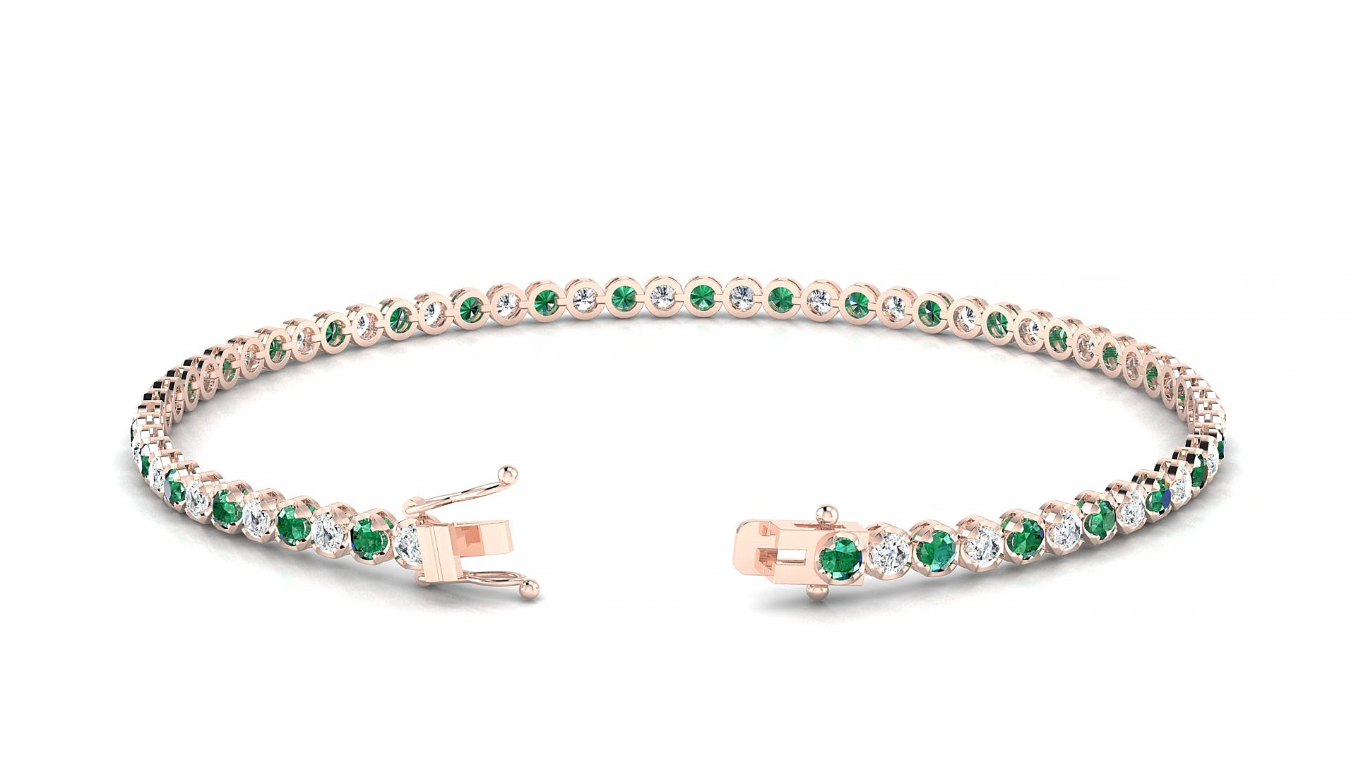 Bengal 1-1 | 18k Rose Gold 2 mm Round Natural Emerald & Diamond 15 cm Tennis Bracelet