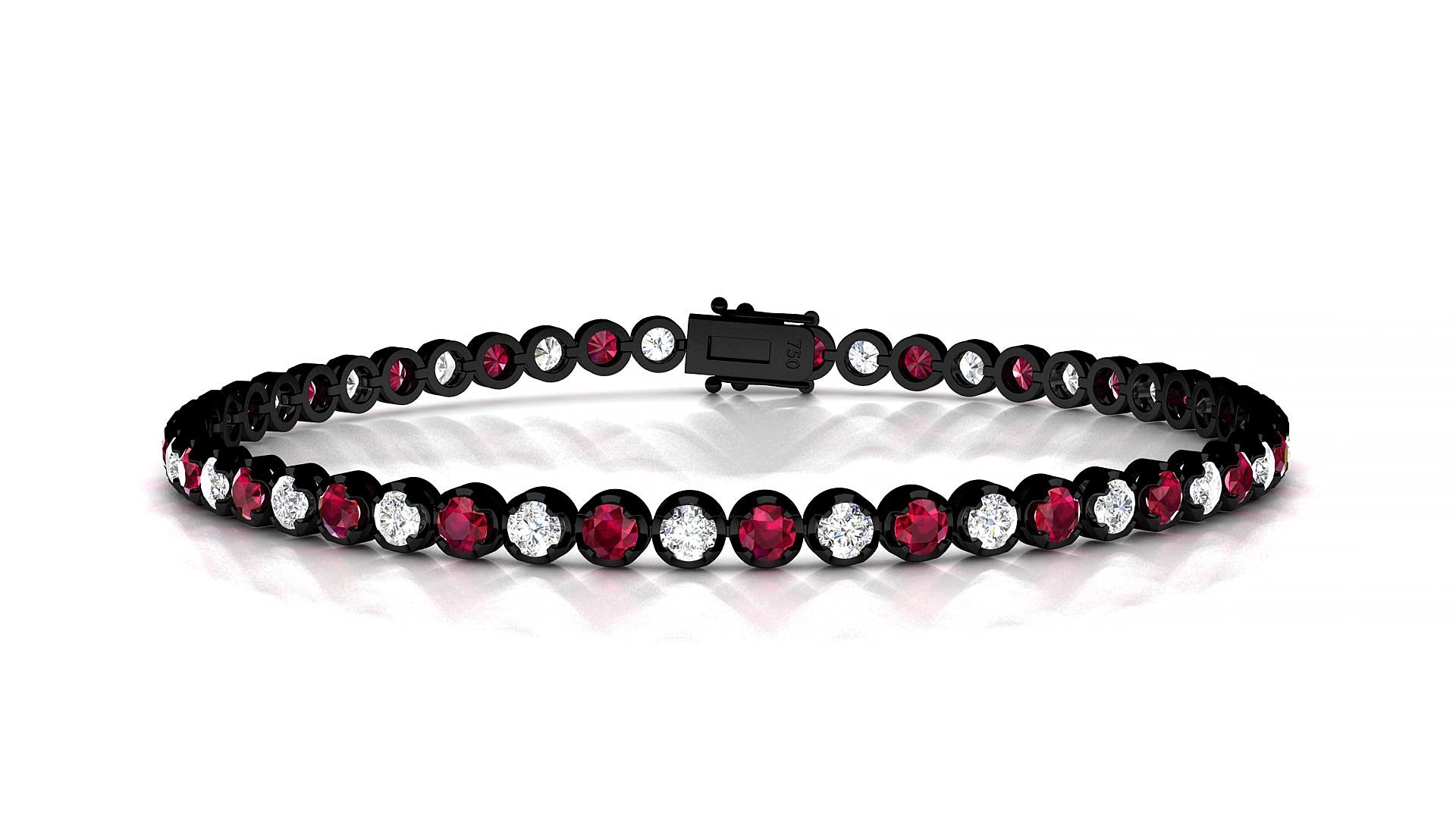Bengal 1-1 | 18k Black Gold 2.5 mm Round Natural Ruby & Diamond 15 cm Tennis Bracelet