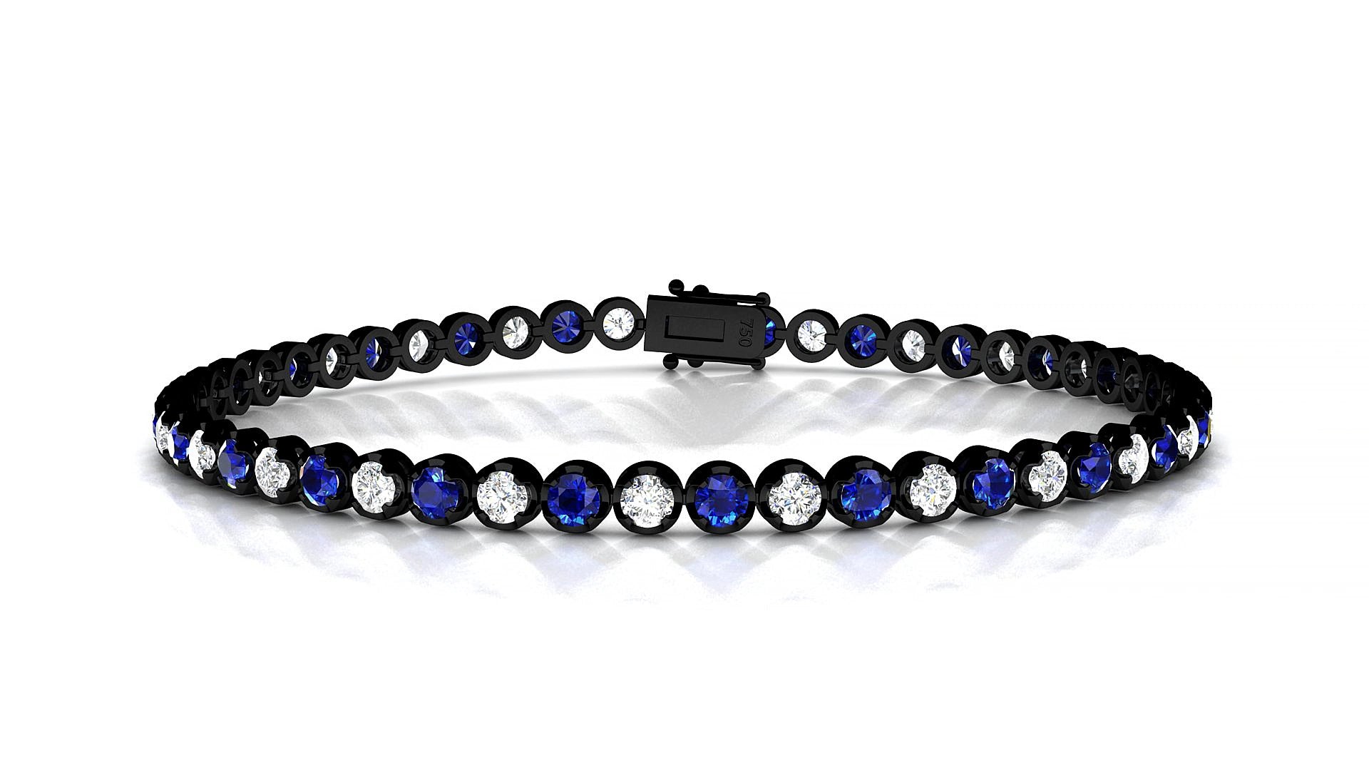 Bengal 1-1 | 18k Black Gold 2.5 mm Round Natural Sapphire & Diamond 15 cm Tennis Bracelet