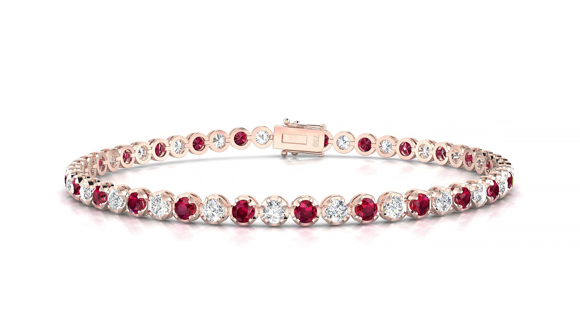 Bengal 1-1 | 18k Rose Gold 2.5 mm Round Natural Ruby & Diamond 15 cm Tennis Bracelet