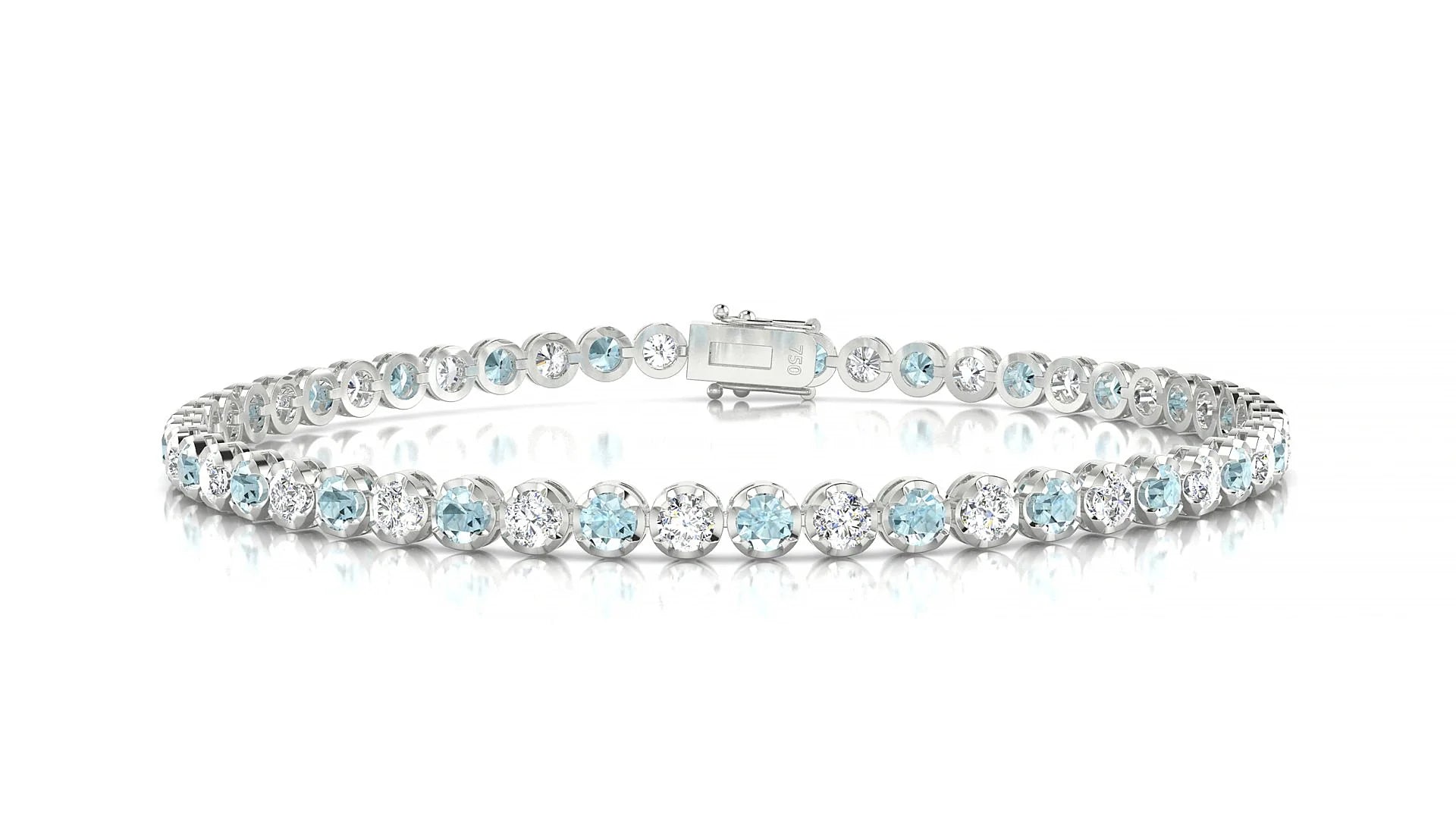 Bengal 1-1 | 18k White Gold 2.5 mm Round Natural Aquamarine & Diamond Tennis Bracelet