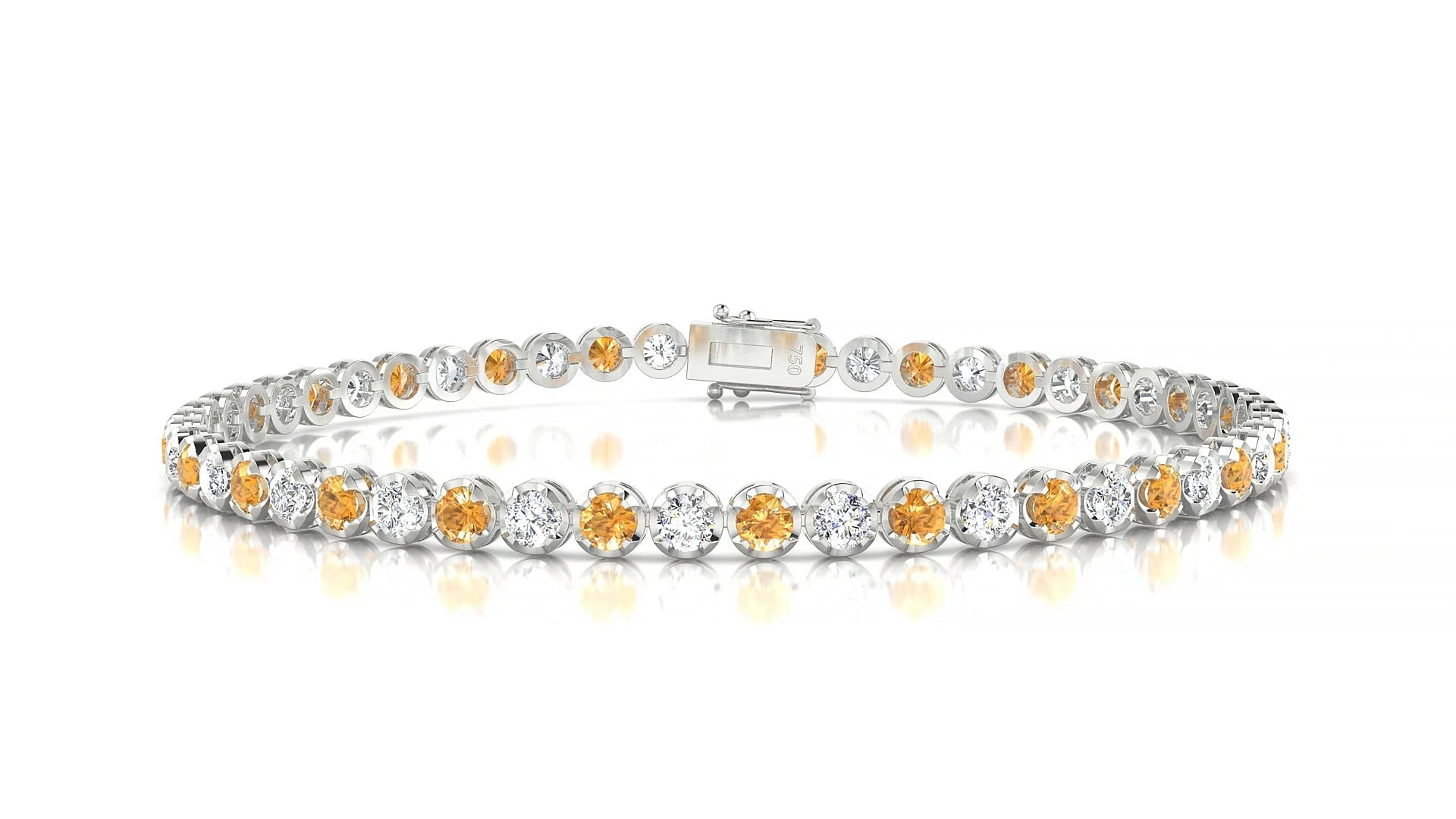Bengal 1-1 | 18k White Gold 2.5 mm Round Natural Citrine & Diamond Tennis Bracelet