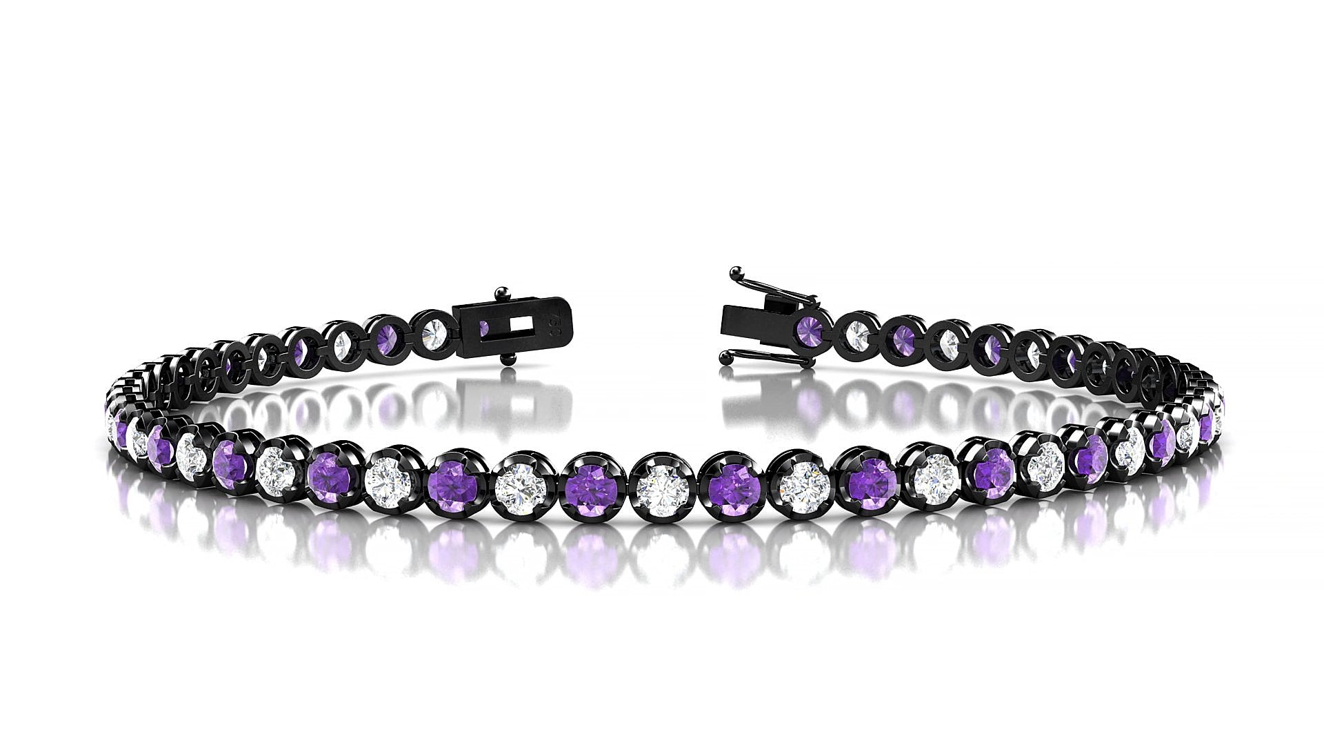 Bengal 1-1 | 18k Black Gold 2.5 mm Round Natural Amethyst & Diamond 15 cm Tennis Bracelet