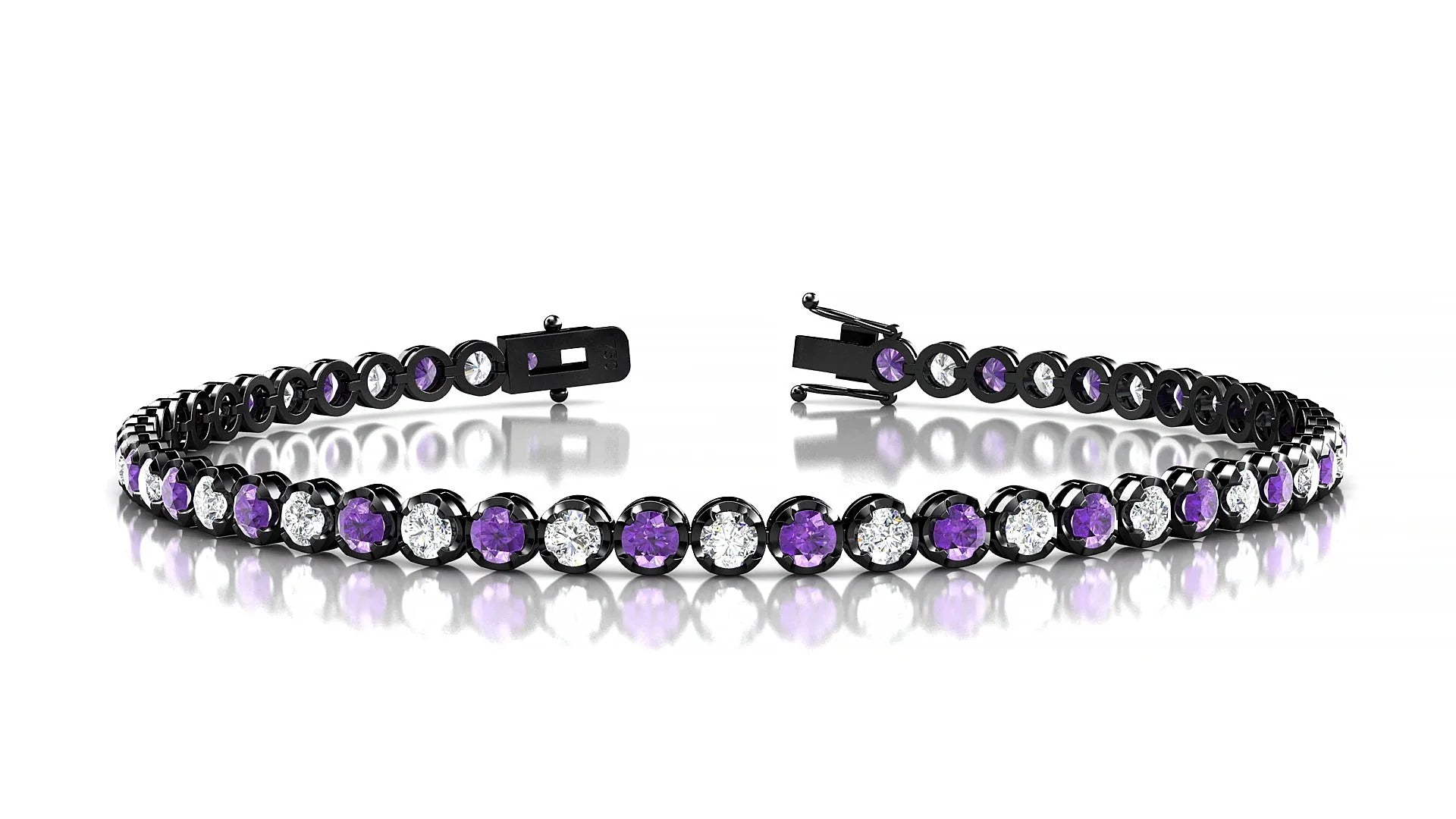 Bengal 1-1 | 18k Black Gold 2.5 mm Round Natural Amethyst & Diamond Tennis Bracelet